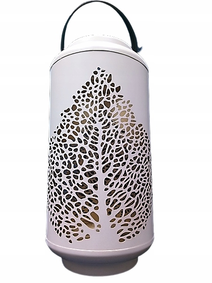 LAMPION LATARNIA METALOWY Z LIŚCIEM BIAŁY