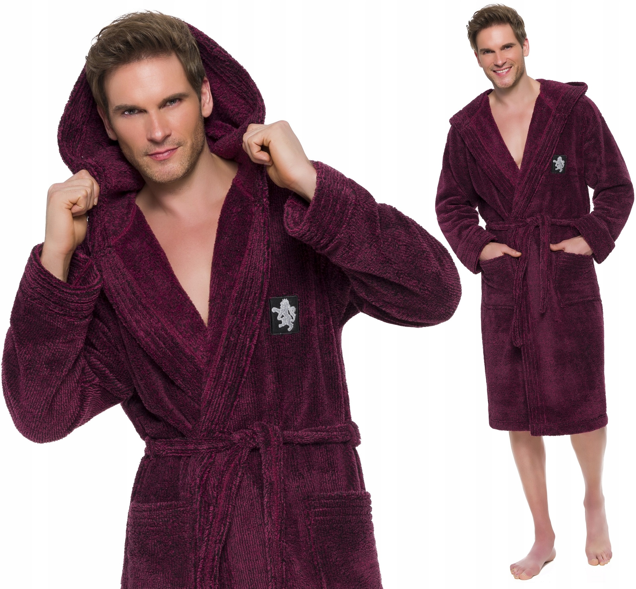 GRUBY CIEPŁY DŁUGI SZLAFROK MĘSKI Z KAPTUREM M