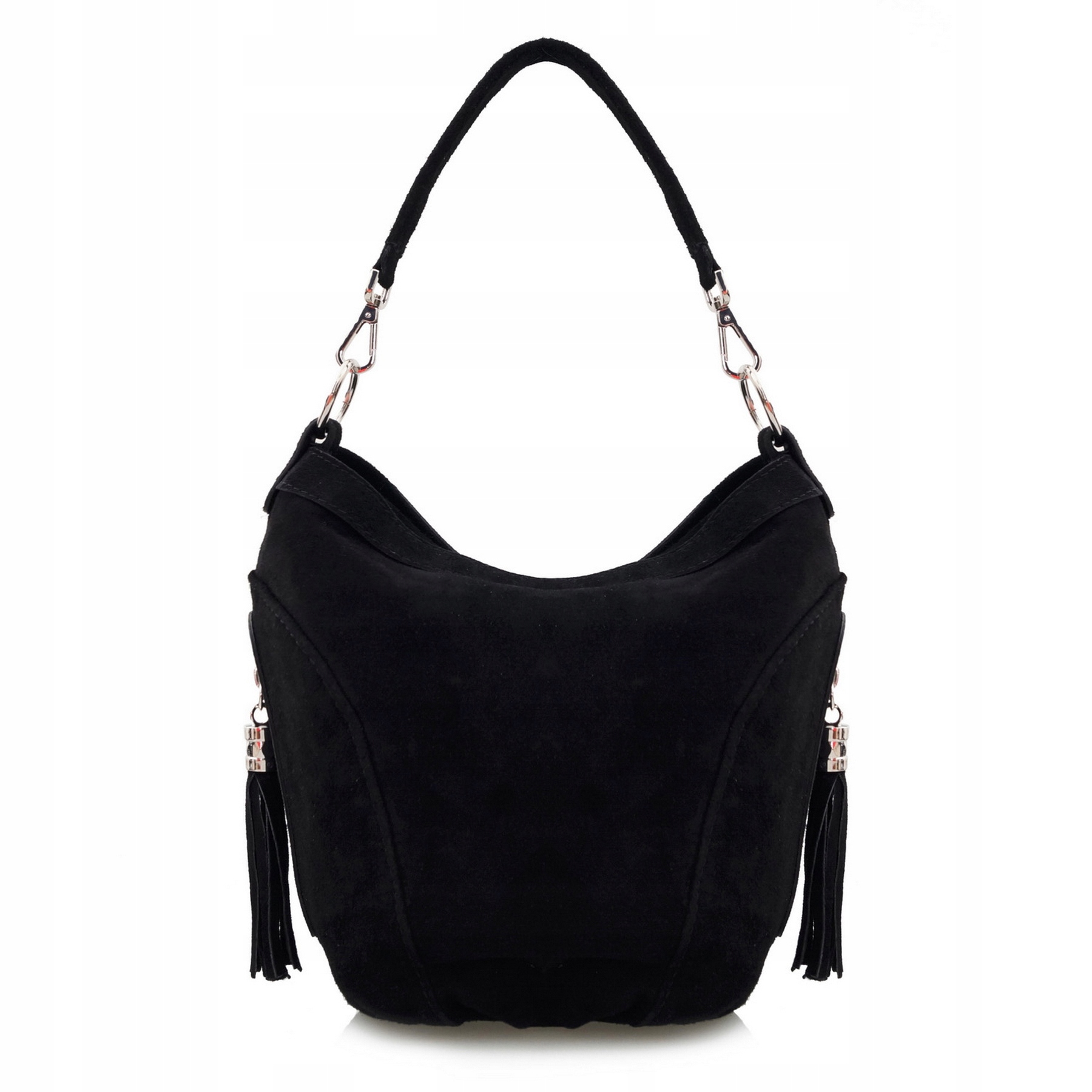 TOREBKA zamszowa worek z frędzelkami CZARNA