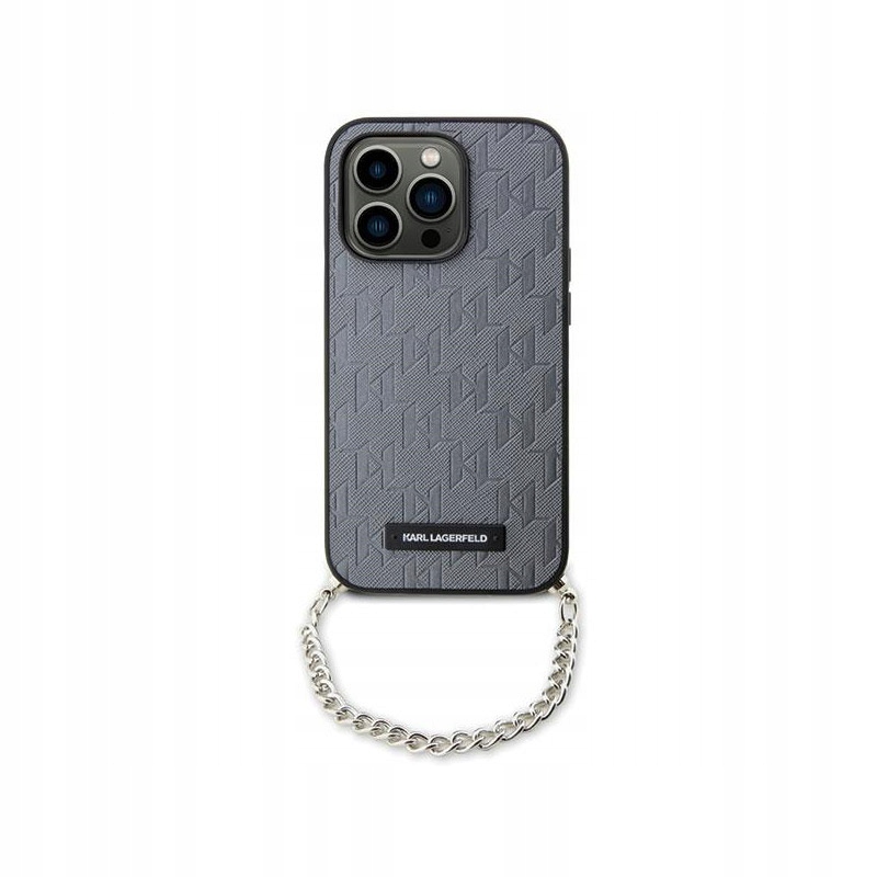 Karl Lagerfeld Saffiano Monogram Chain Pouzdro pro iPhone 14 (Stříbrné)
