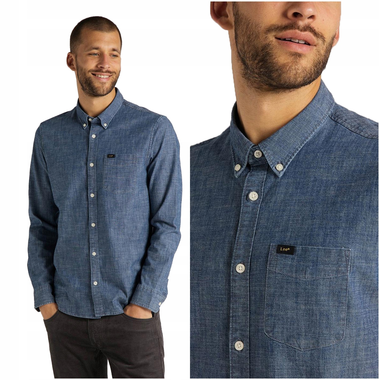 

Lee Button Down Męska Koszula Długi Rękaw Logo M