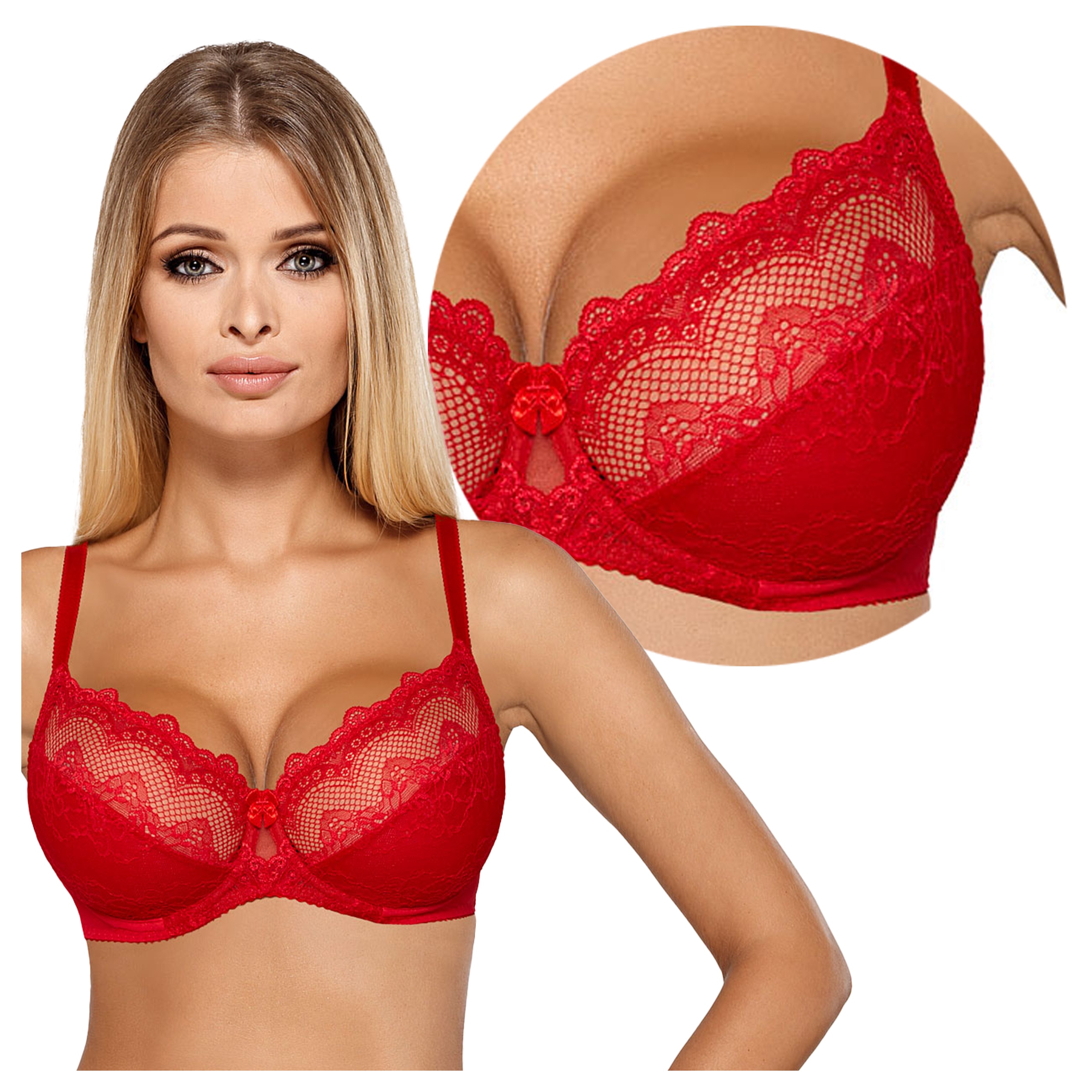 Smyslná měkká podprsenka s krajkou a kosticemi Cassi Soft, červená, 85D