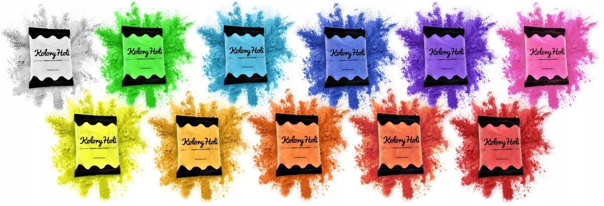 Kolorowy proszek Holi UV zestaw MIX żywych kolorów 15 szt spieralny +GRATIS SPF brak