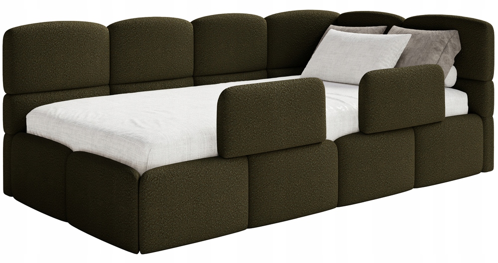 Postel pro mláděž 120x200 cm Cloudy olivová boucle matrace s pravými zábranami