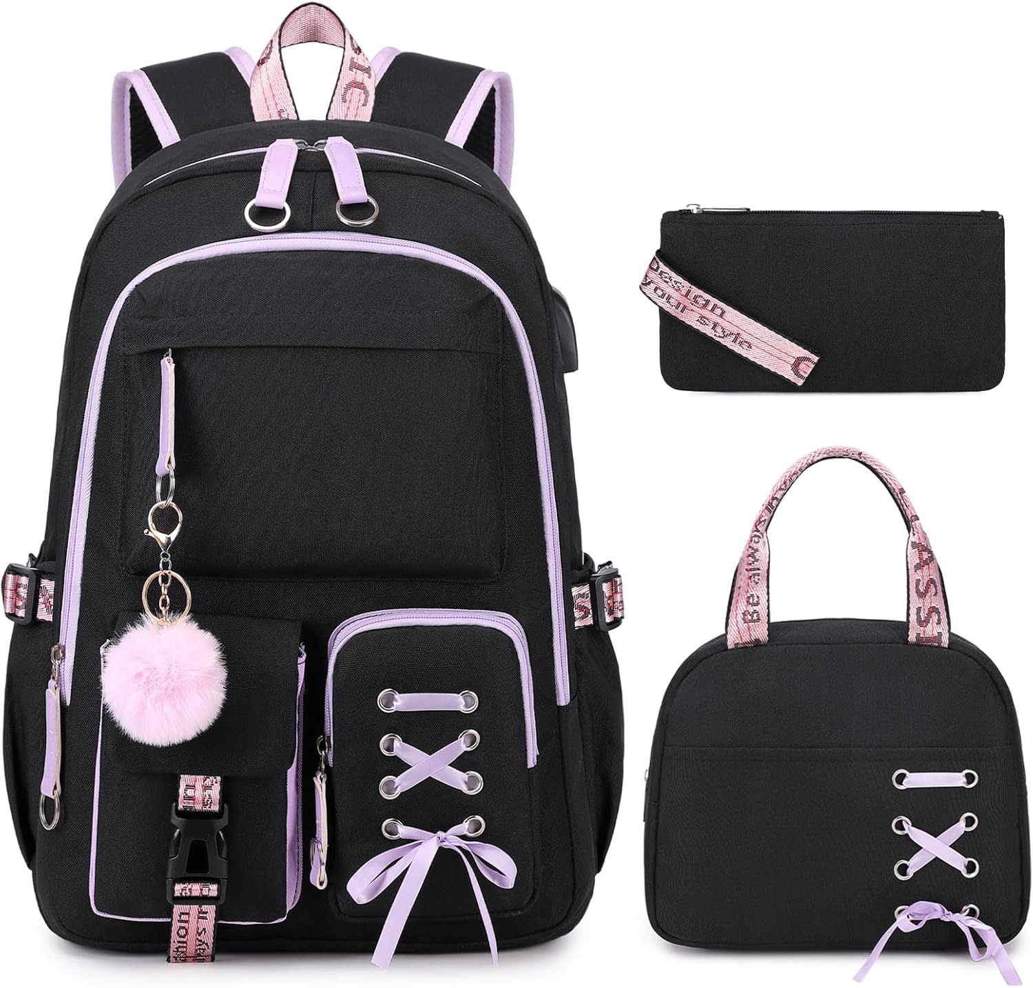 PLECAK SZKOLNY MŁODZIEŻOWY TORNISTER PIÓRNIK LUNCHBOX ŚNIADANIÓWKA S CZARNY EAN (GTIN) 5907264889325