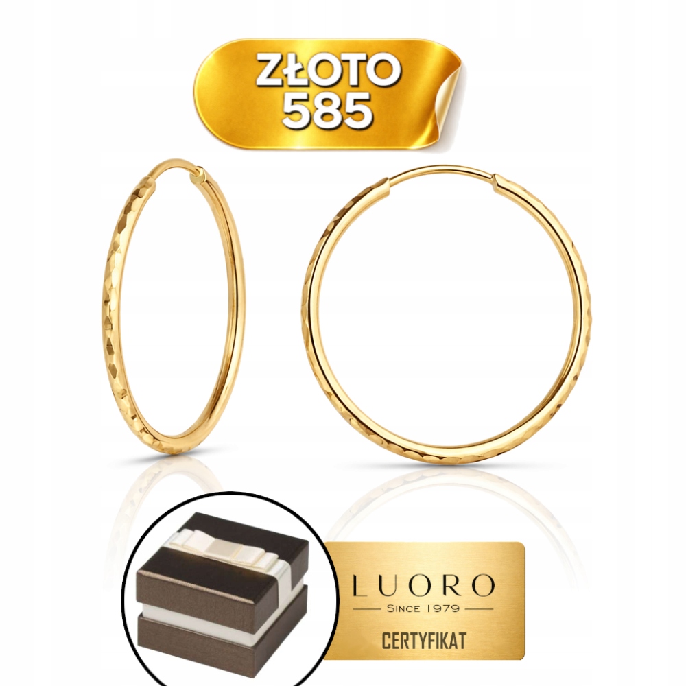 Zlaté náušnice kruhy s diamantovým brusem 585 14K 29 mm kreolský uzávěr elegantní