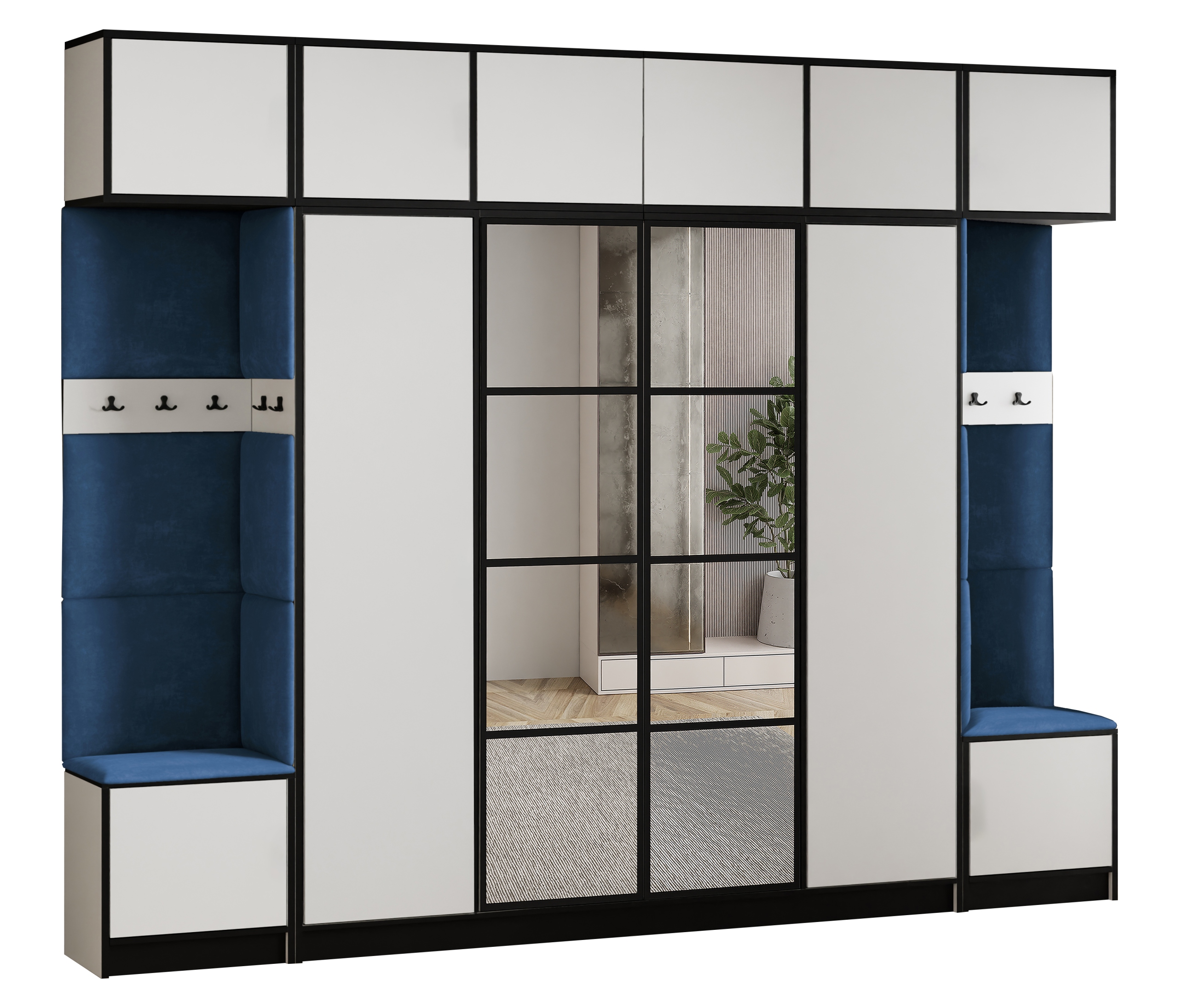 Šatní skříň s nástavcem Costa 17 bílá modrý látkový sedák