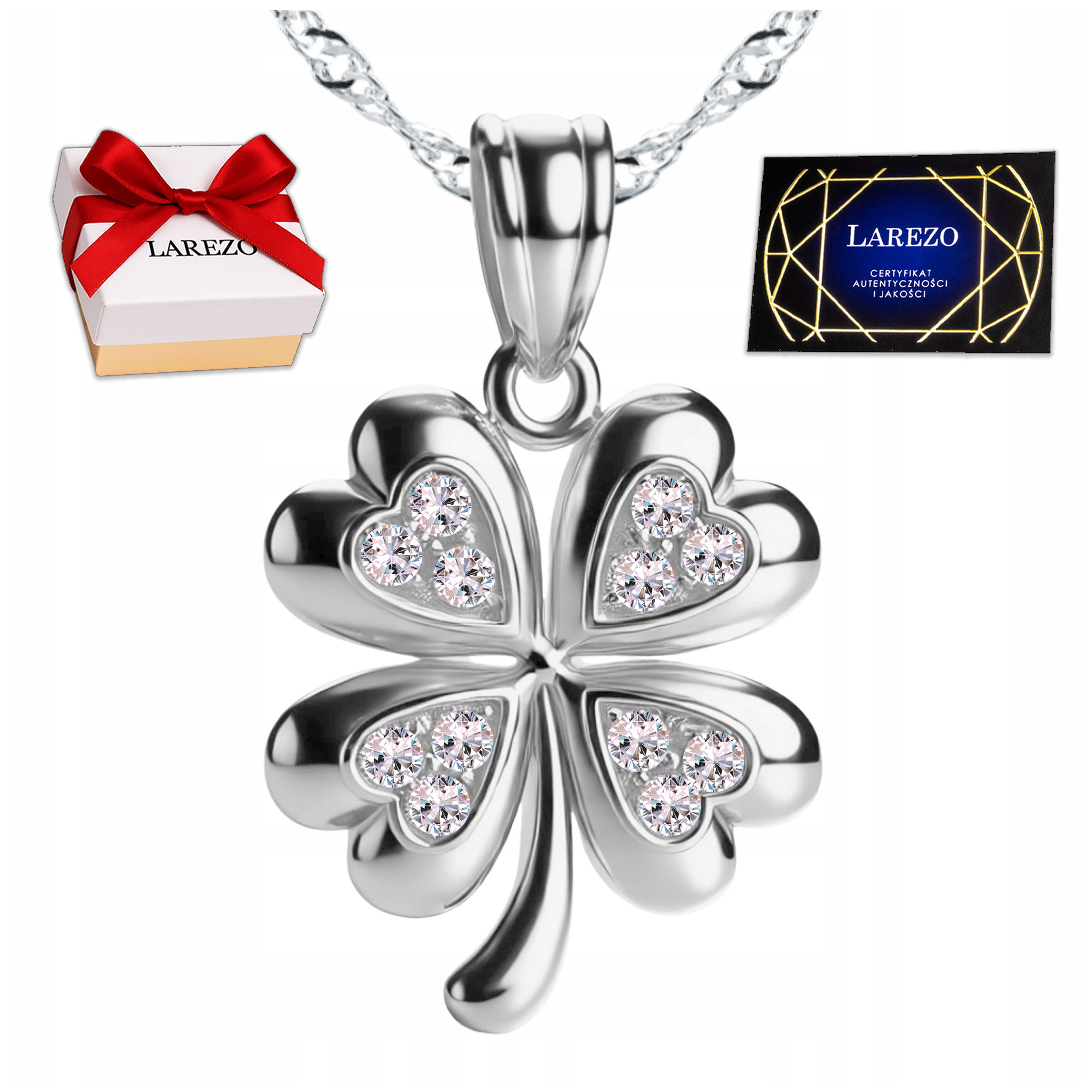 Stříbrný náhrdelník Čtyřlístek Čtyřlístek s bílými zirkony Stříbro 925