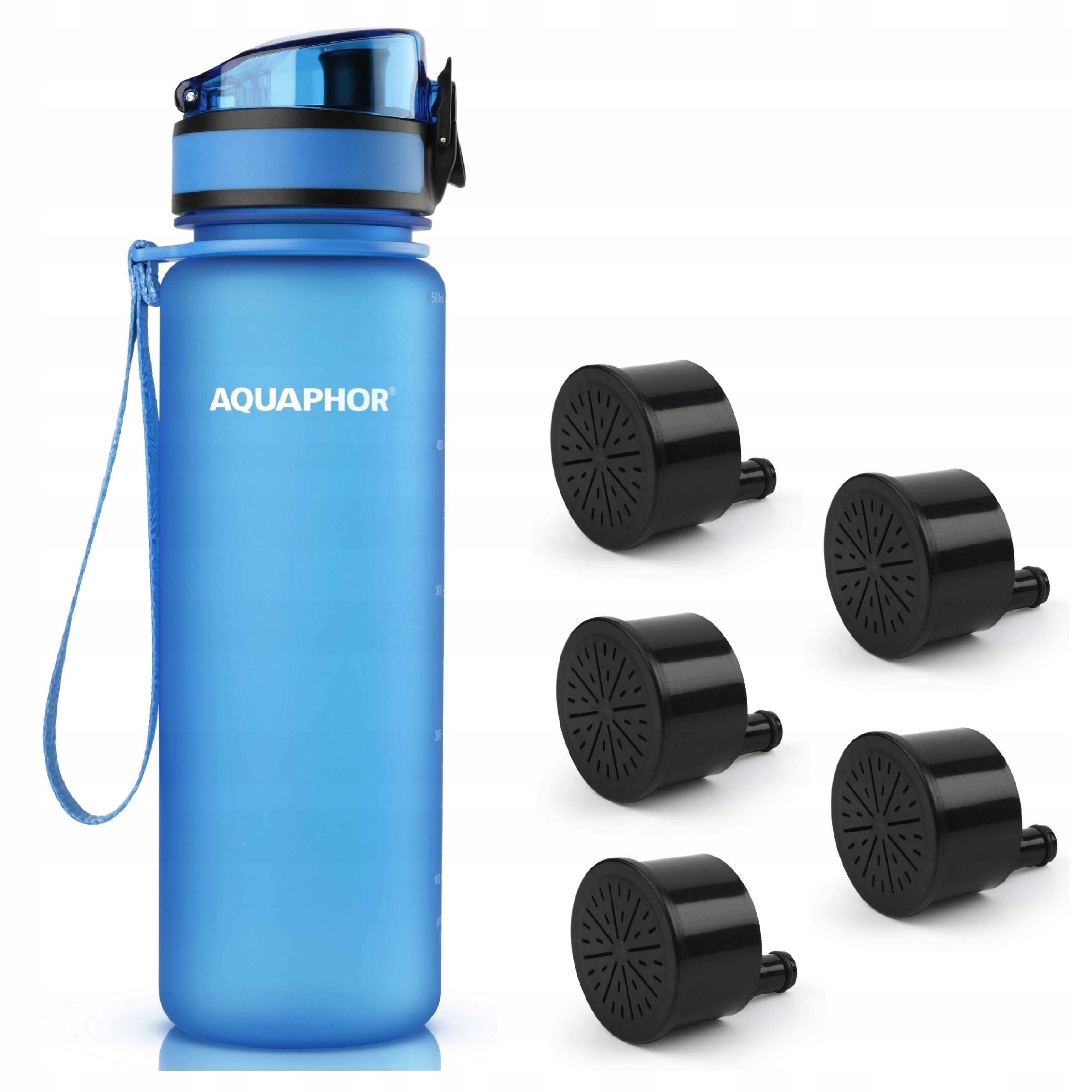 Butelka filtrująca do szkoły Aquaphor City 500 ml 5 filtrów, niebieska