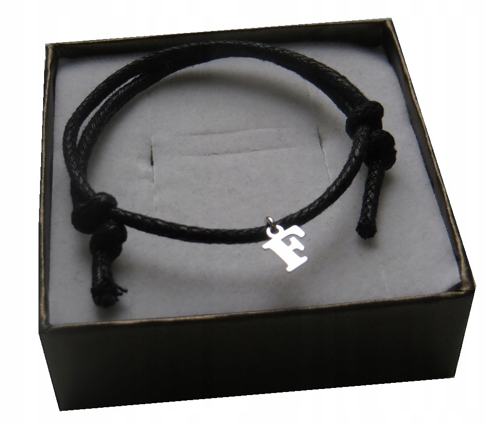 

Bransoletka sznurkowa literka z literką F srebro