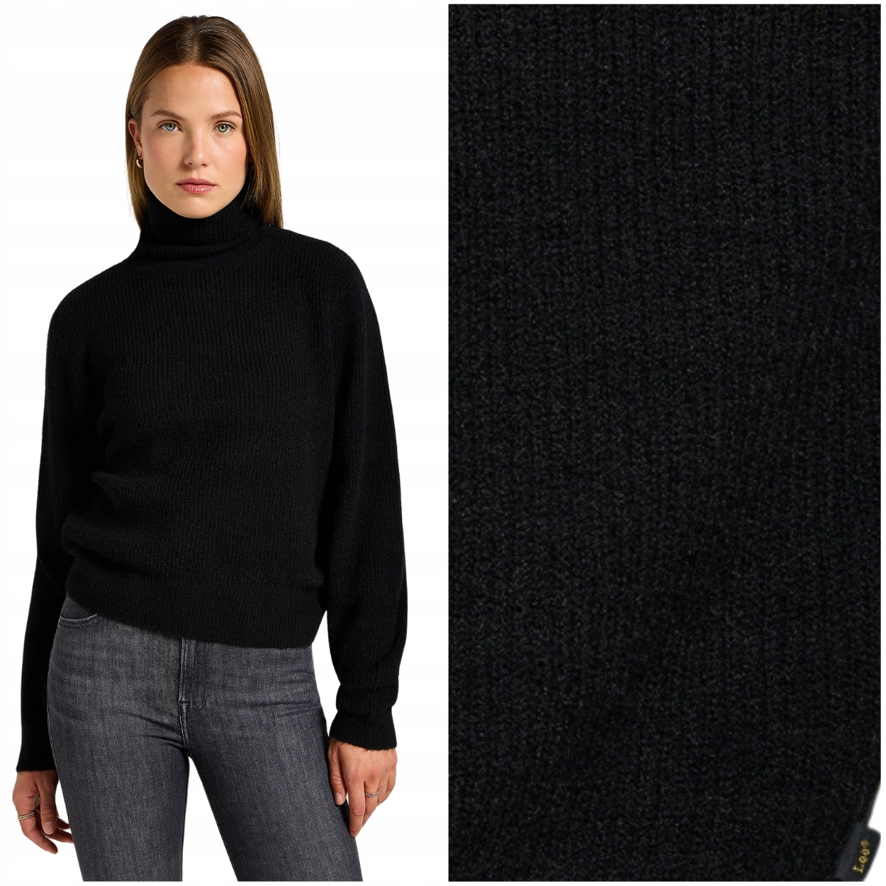 Lee Roll Neck Knit Black volný černý dámský rolák s příměsí vlny Xs