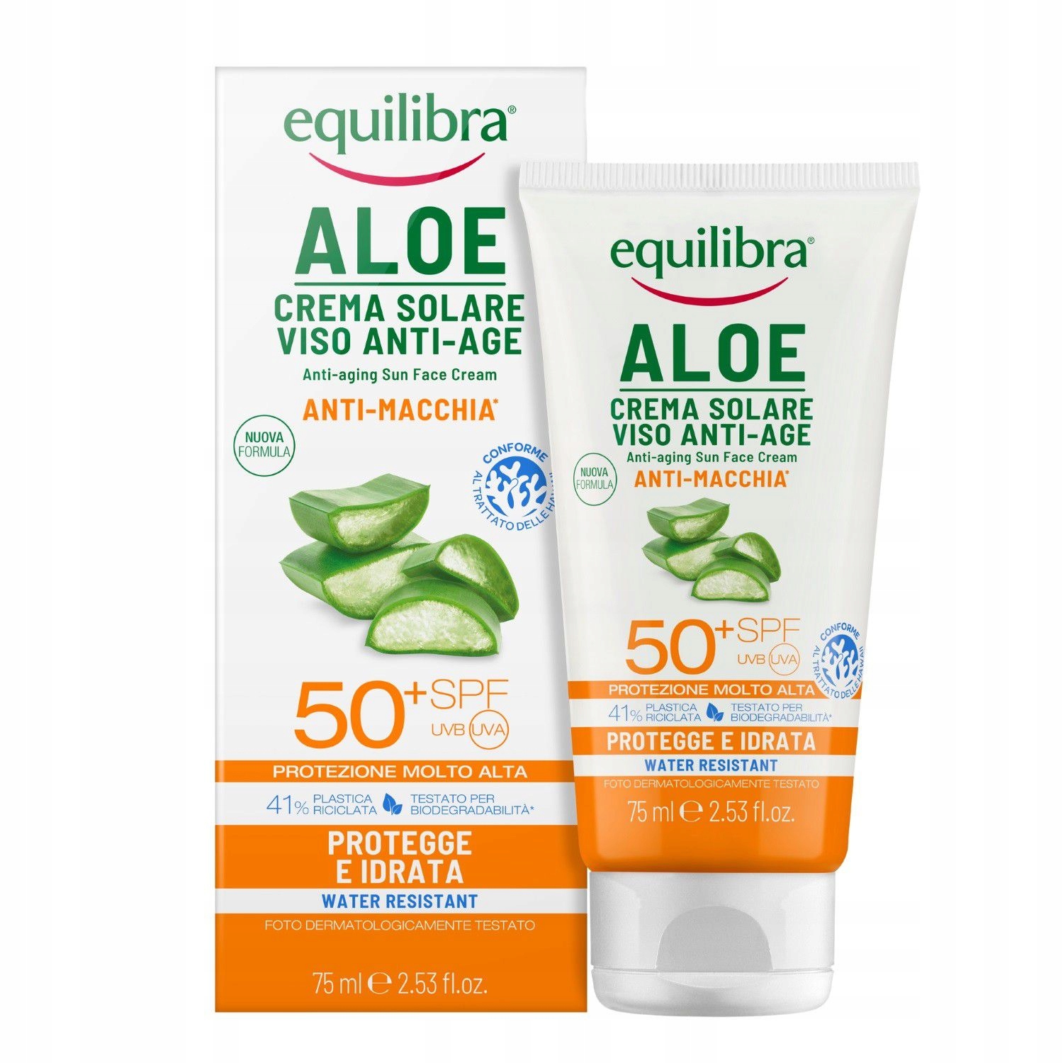 Equilibra Aloe Solare Opalovací Krém Na Obličej SPF50+ Uva/uvb 75 ML