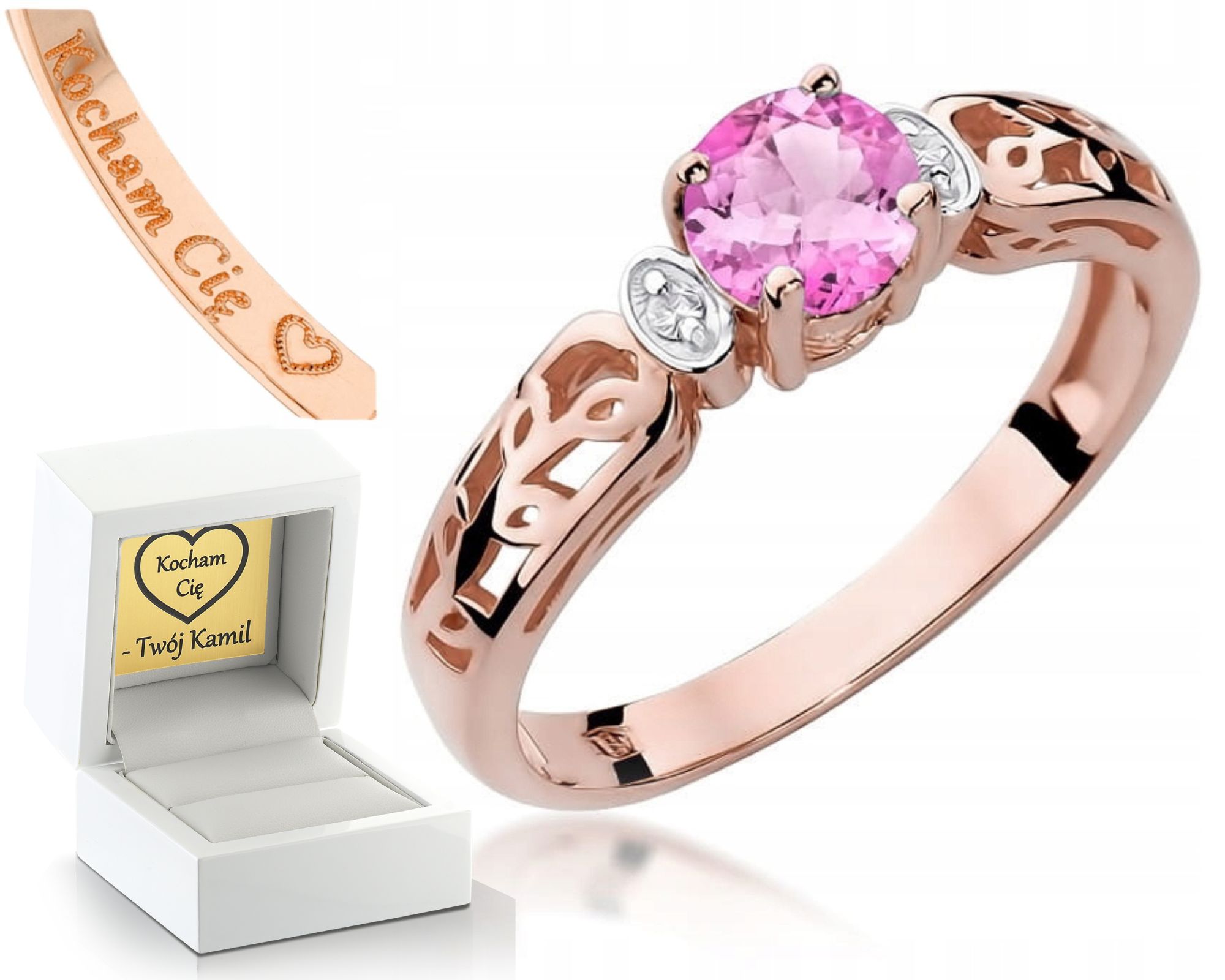 Prstýnek Z Růžového Zlata S Topazem A Brilianty 585 Dárek Gravírování