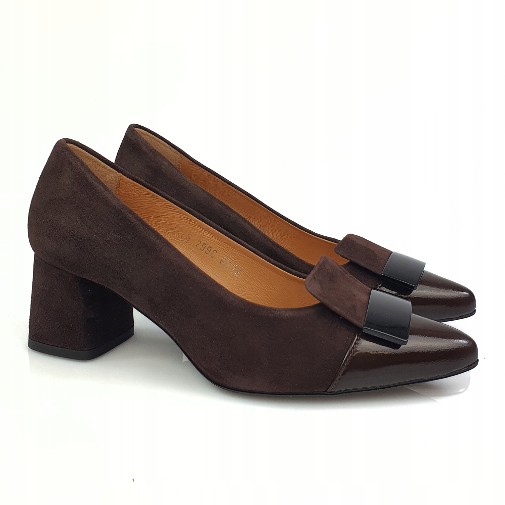 Czółenka na małym obcasie brązowe skóra polskie Kordel 2990 r 40