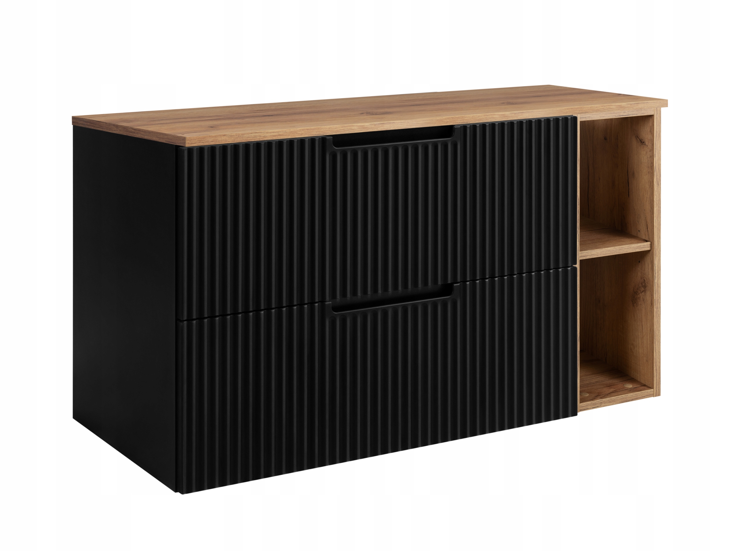 Koupelnová skříňka pod umyvadlo 100 černá dub módní Rýhovaná Přední Strana Mdf