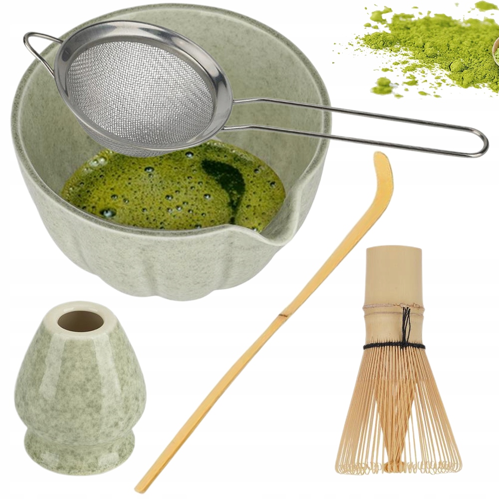 Matcha Zestaw Do Przygotowania Herbaty Miska Chasen Stojak Łyżeczka Sitko