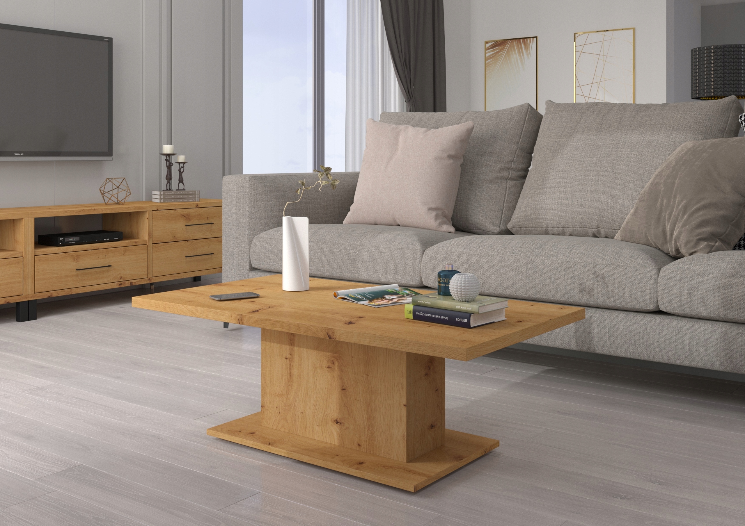 Lavice do obývacího pokoje, konferenční stolek 110x60. Dub Artisan