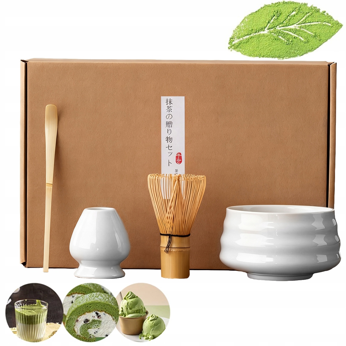 Levně Sada pro Matchy 4 keramická Šálek metla čajová lžička Matcha