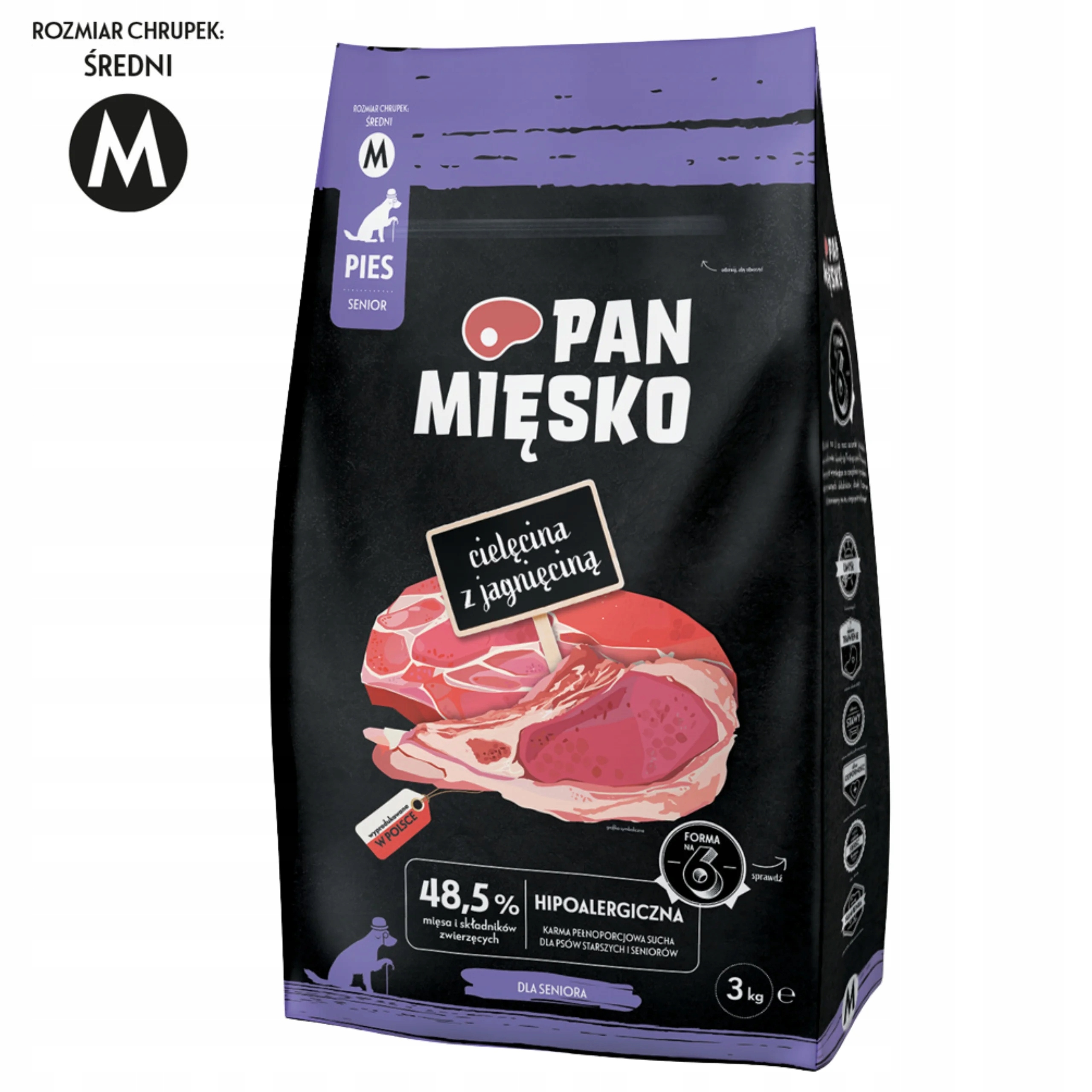 Levně Krmivo Suché Pro Psa Pan Mięsko Telecí s jehněčím masem senior křupky M 3 kg