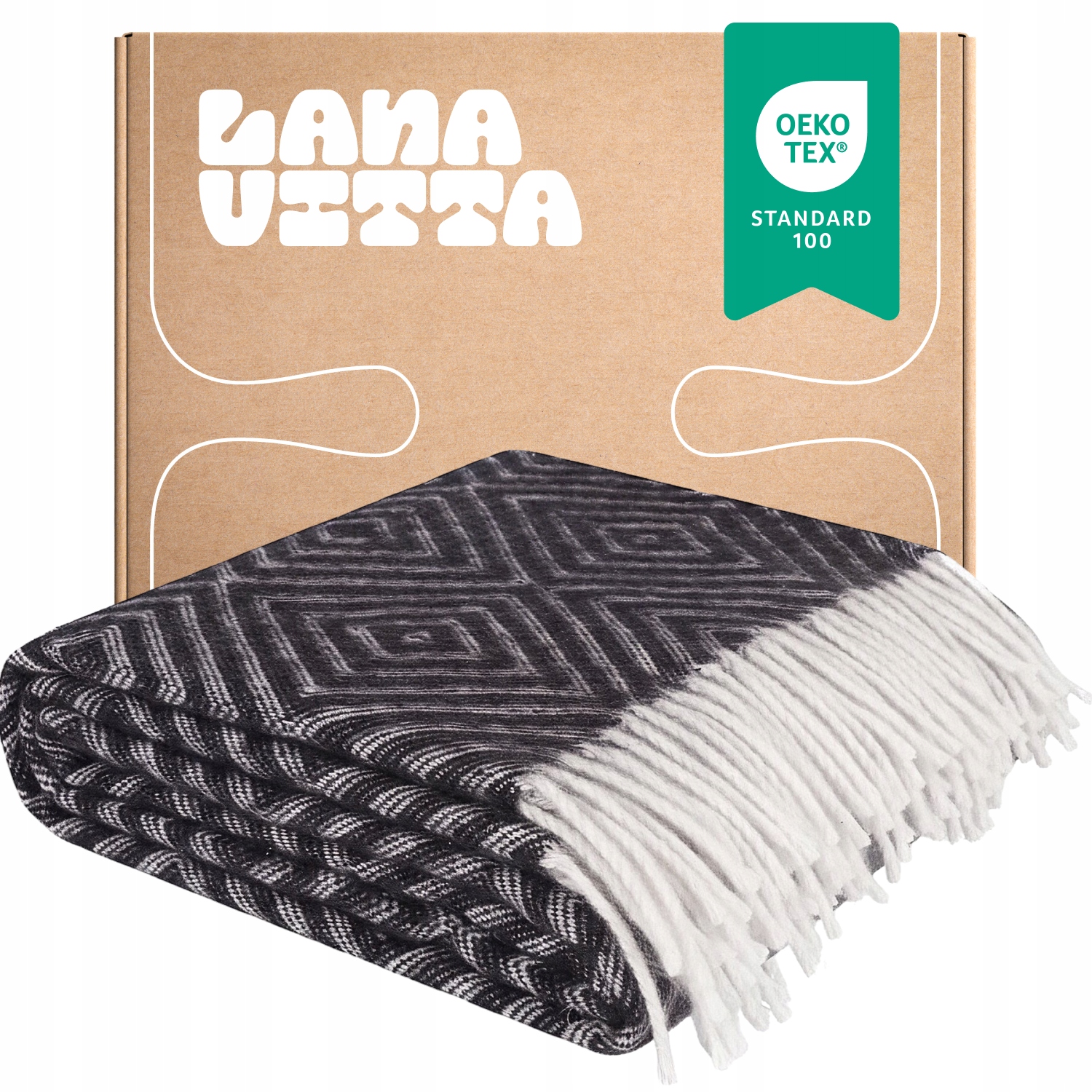 Polovlněná deka Romb Přehoz na postel Pled Antracit 140 x 200 cm