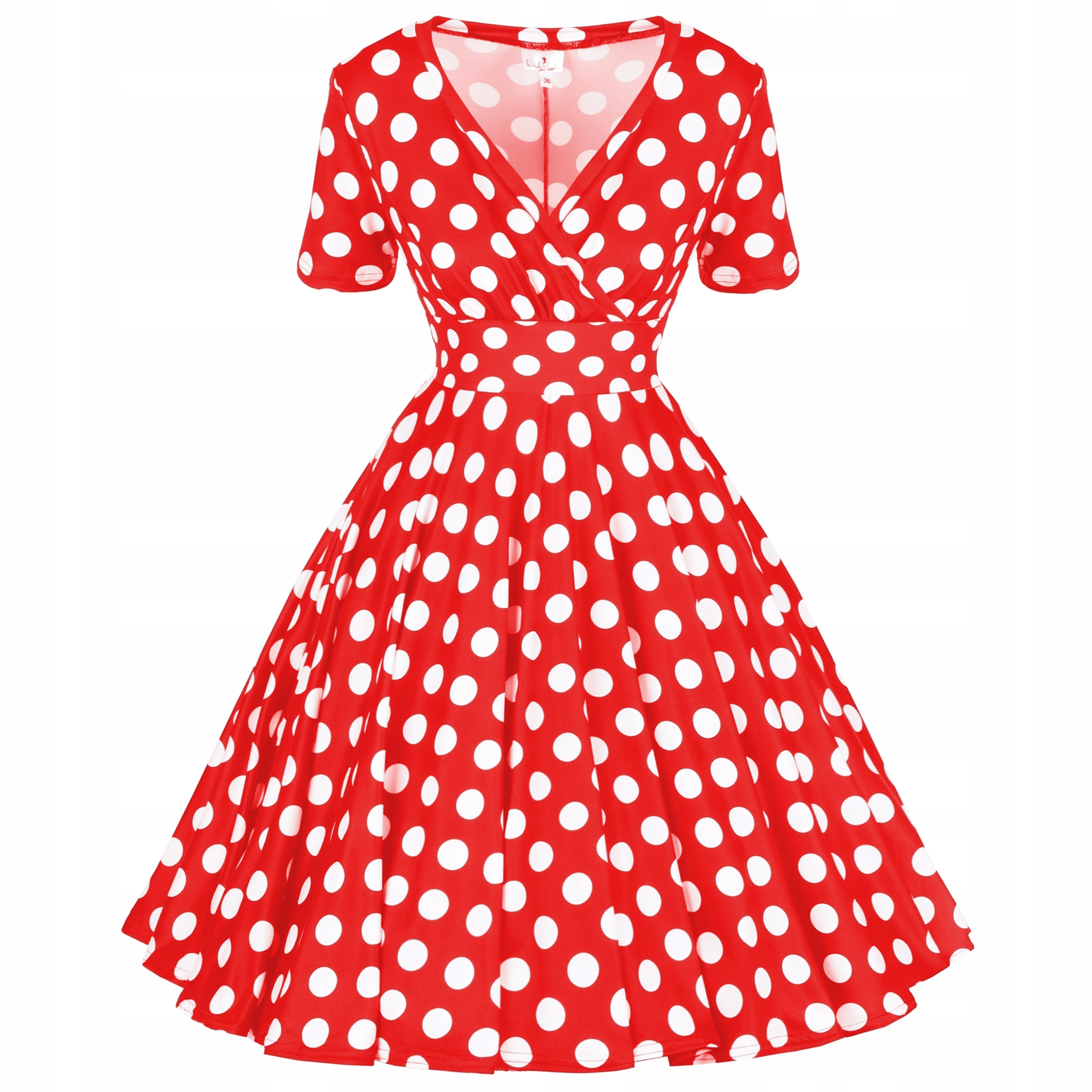 Šaty Pin Up s puntíky, červená, Polský výrobek, prošívaná, midi