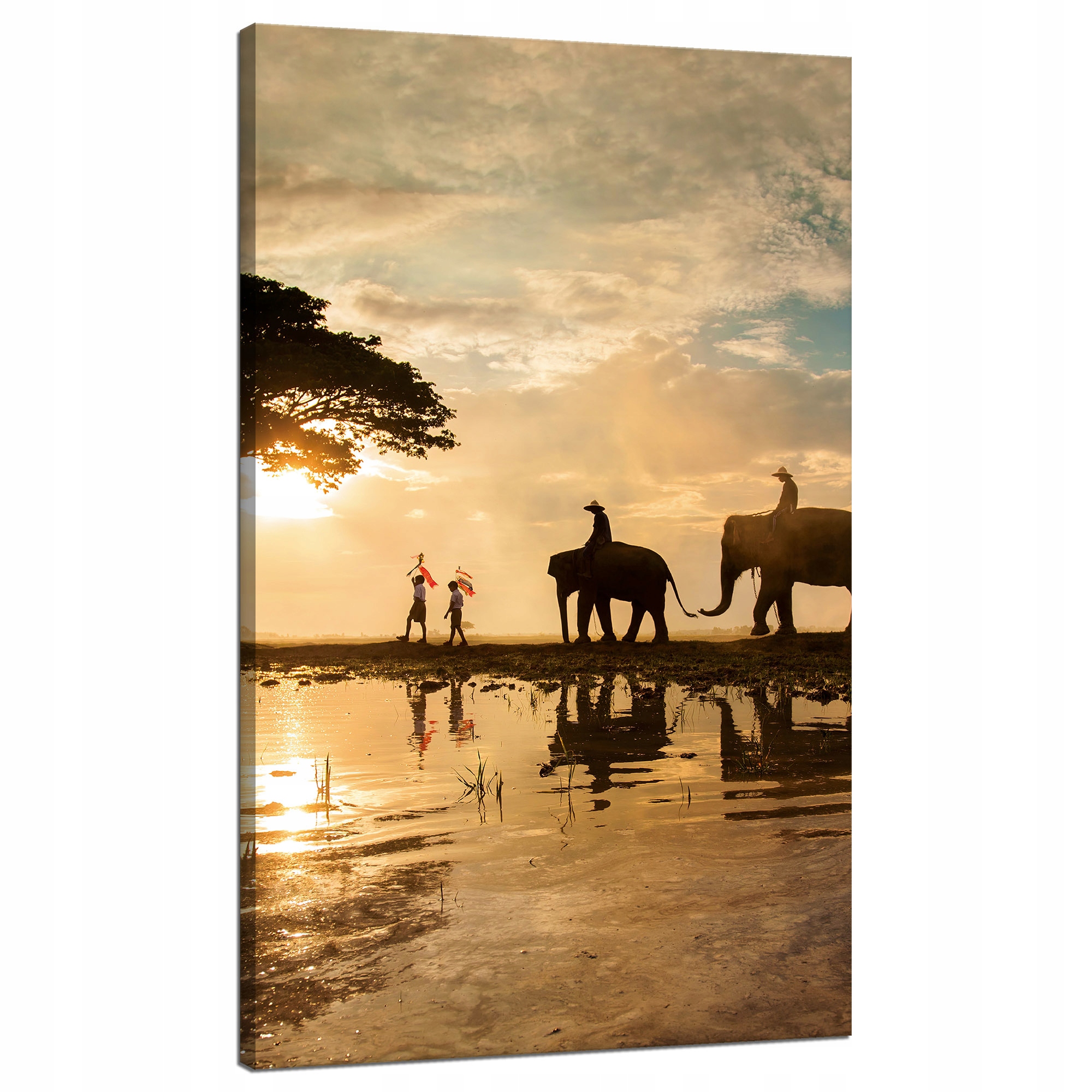 Obraz na plátně Lidé na slonech Západ slunce Afrika Savana 70x120 cm