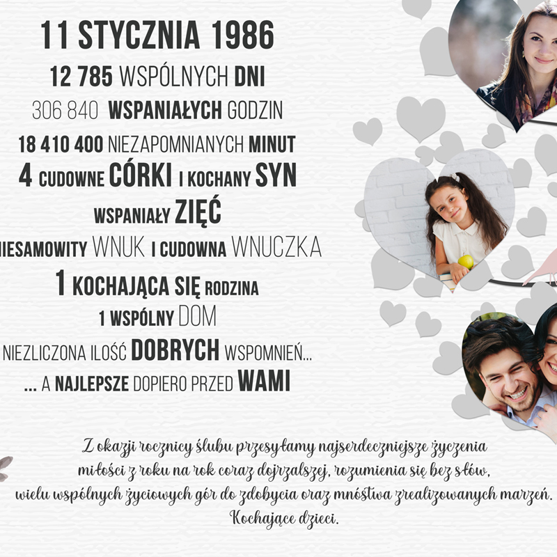 Prezent Plakat dowolna ROCZNICA ŚLUBU ramka a3 Szerokość produktu 40 cm