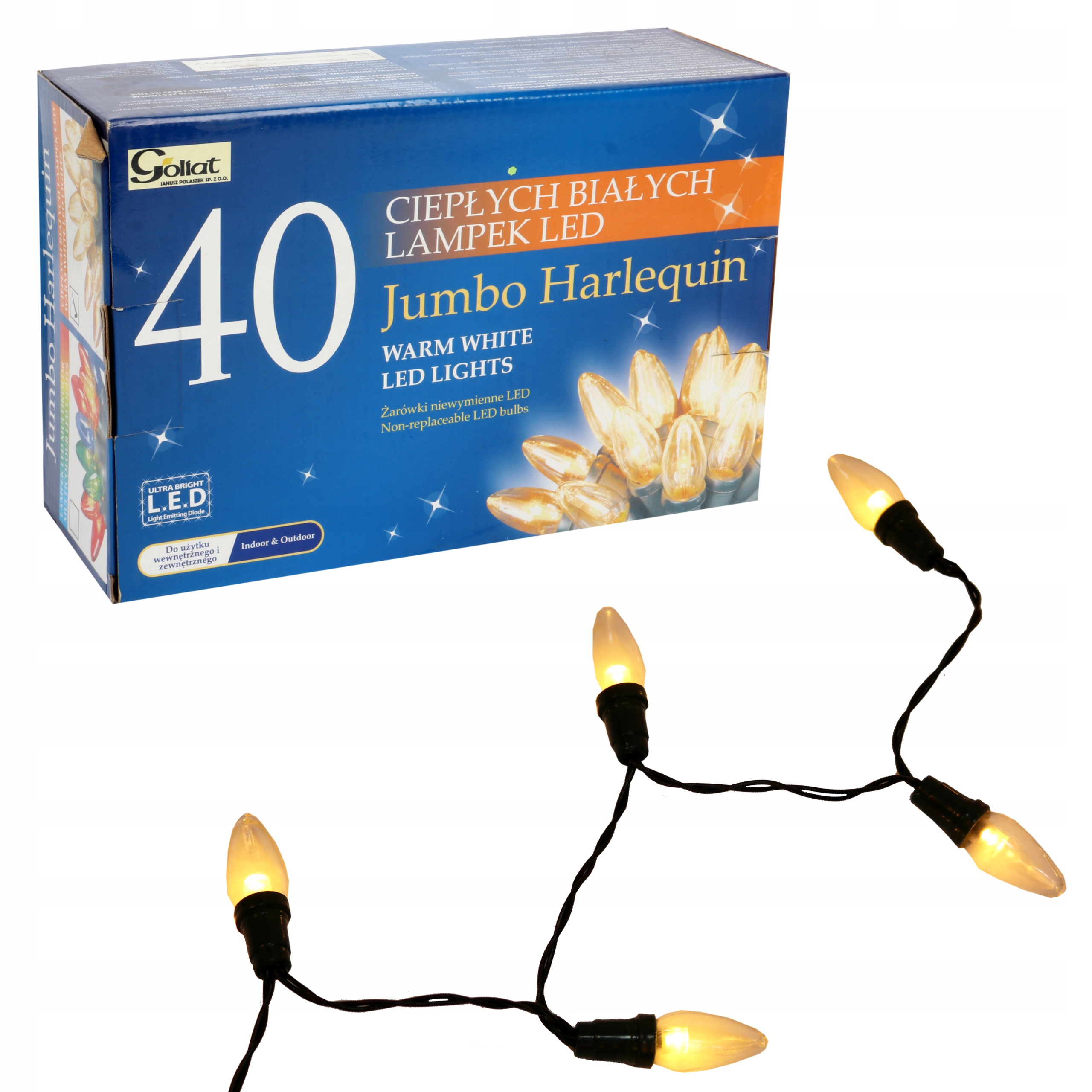 

Lampki choinkowe 40 świeczek Jumbo ciepłe białe