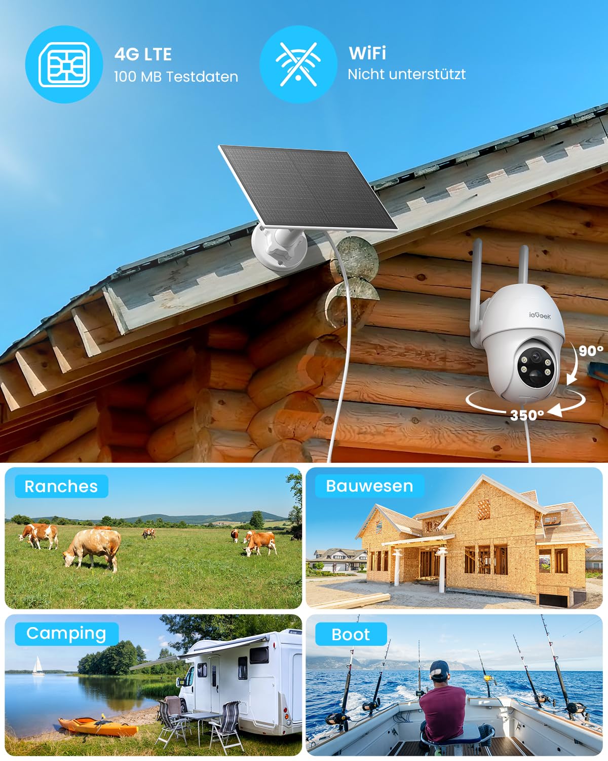 IEGEEK Kamera Zewnętrzna 4G LTE 2K Solarna z SIM PIR 350° 15M Audio — miniatura 2