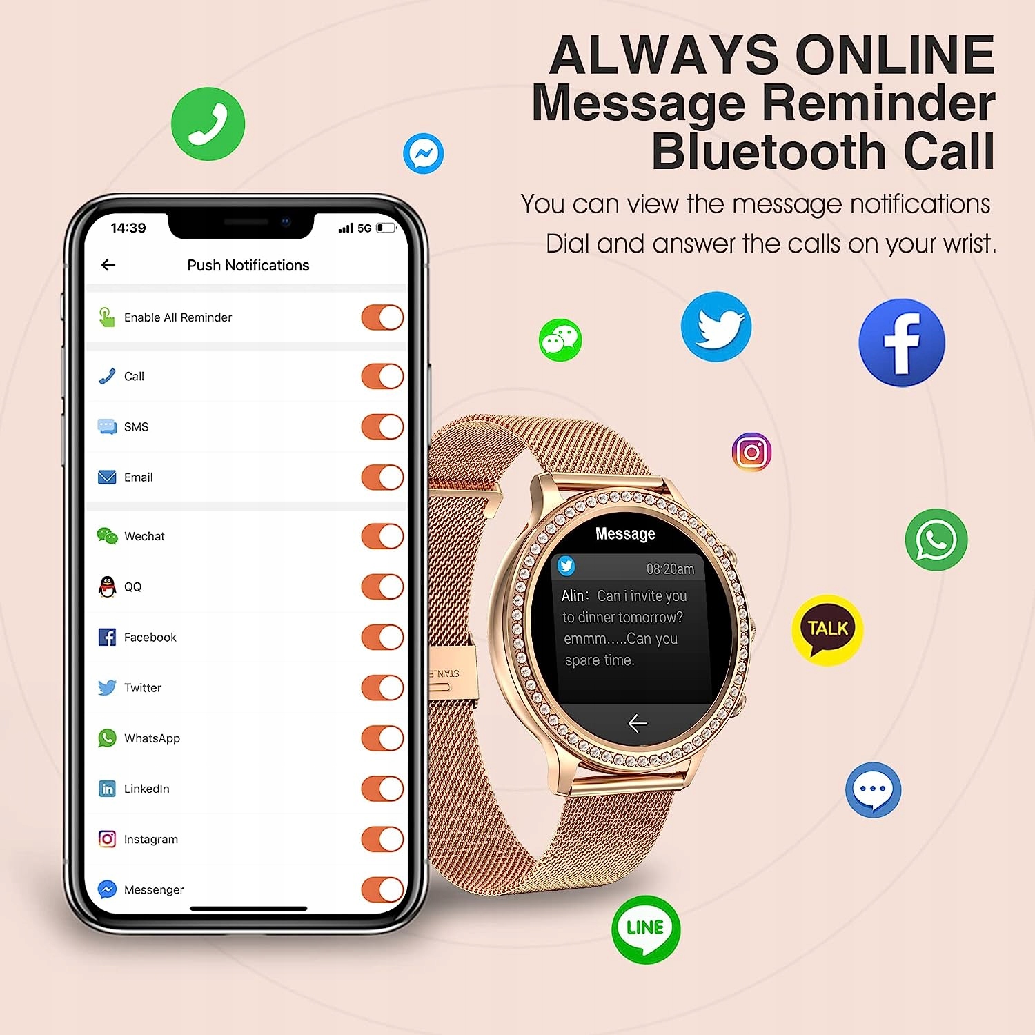 SMARTWATCH DAMSKI ZEGAREK SMART WATCH I70 SILVER Marka bez marki