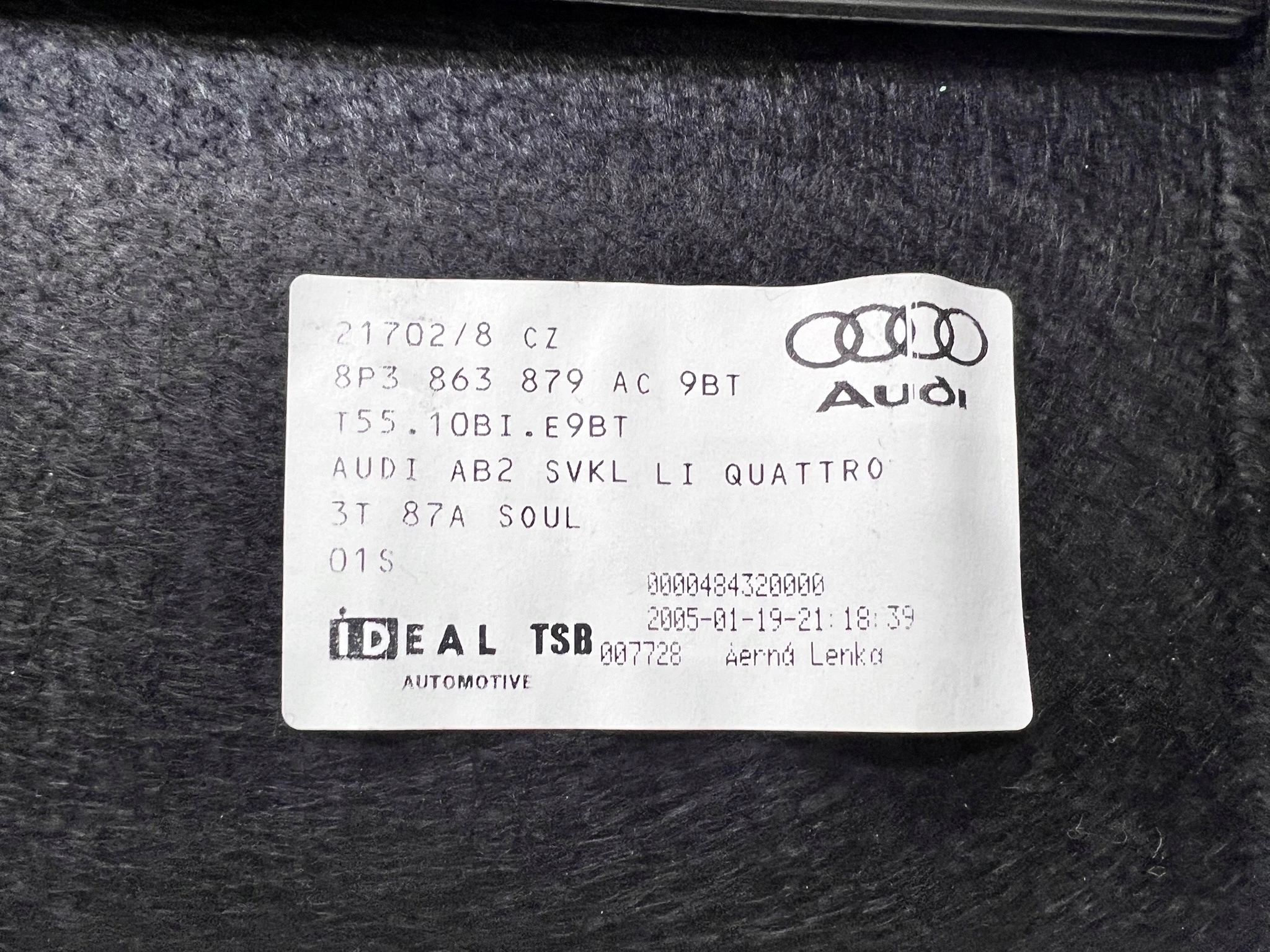 boot upholstery left AUDI A3 8P 8P3863879AC 9BT