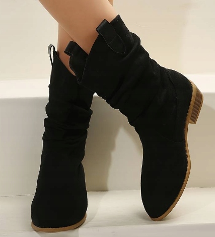 KOZAKI DAMSKIE CZARNE NA OBCASIE WSUWANE 39 ŁŁA Marka inna