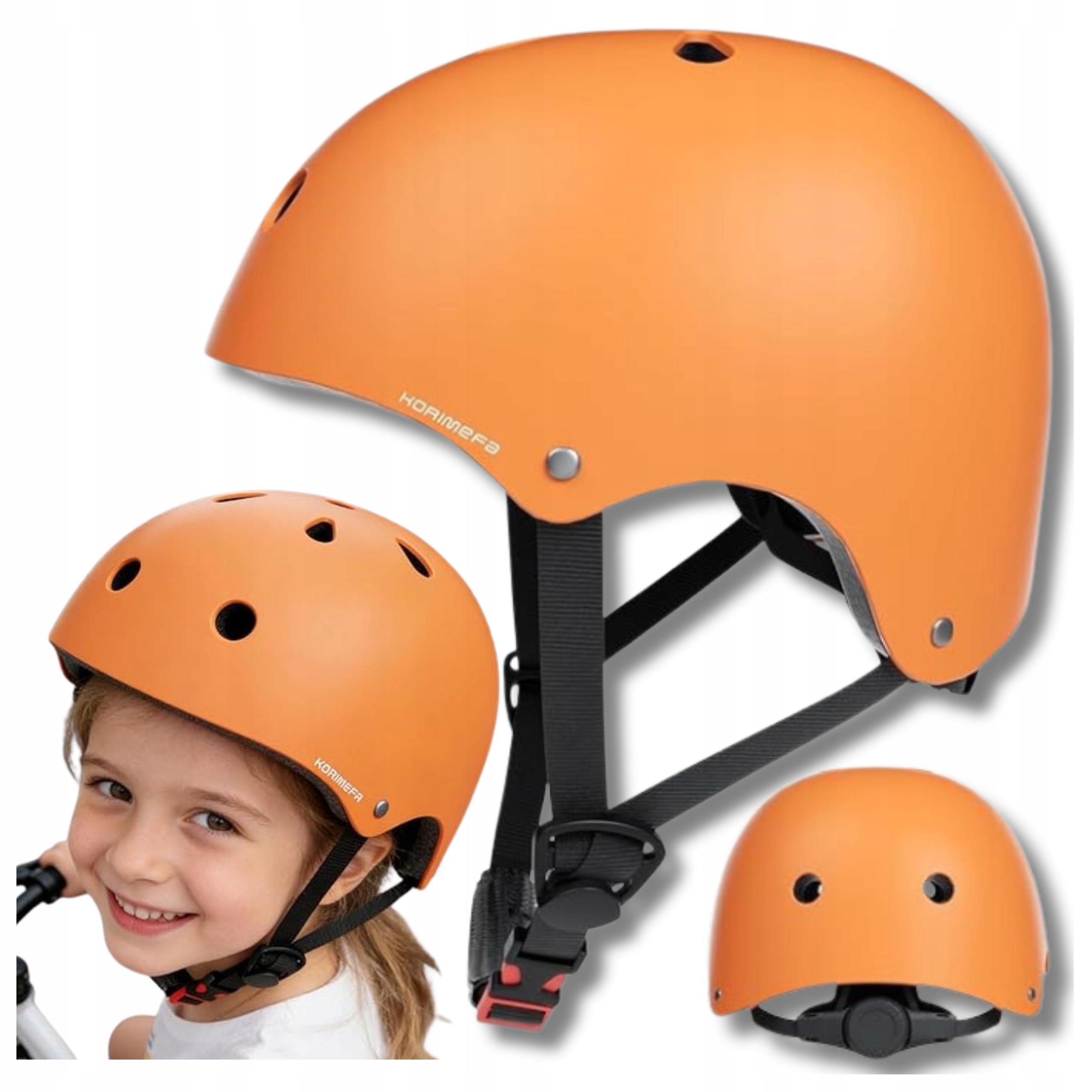 Korimefa Kask Ochronny Dziecięcy Na Rower Rolki M 55-58cm Pomarańczowy