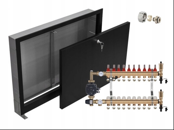 Rozdělovač pro podlahu 10+POMPA Grundfos +pex Podomítková Skříňka Černá