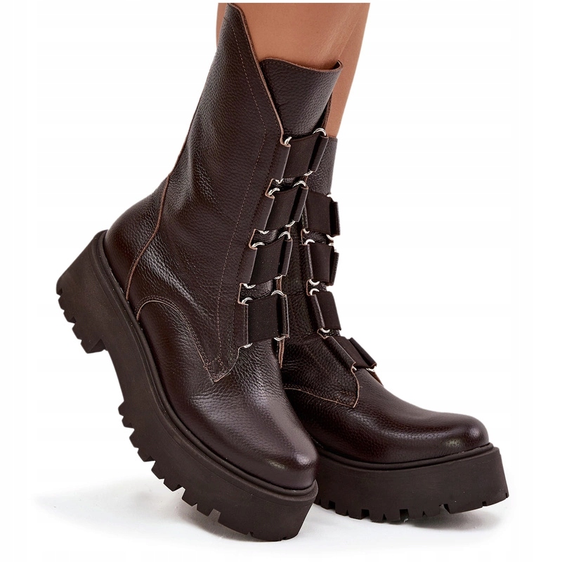 Dámské Kotníkové Boty Přírodní Kůže Platforma Zazoo 3795 Čokoládové 36