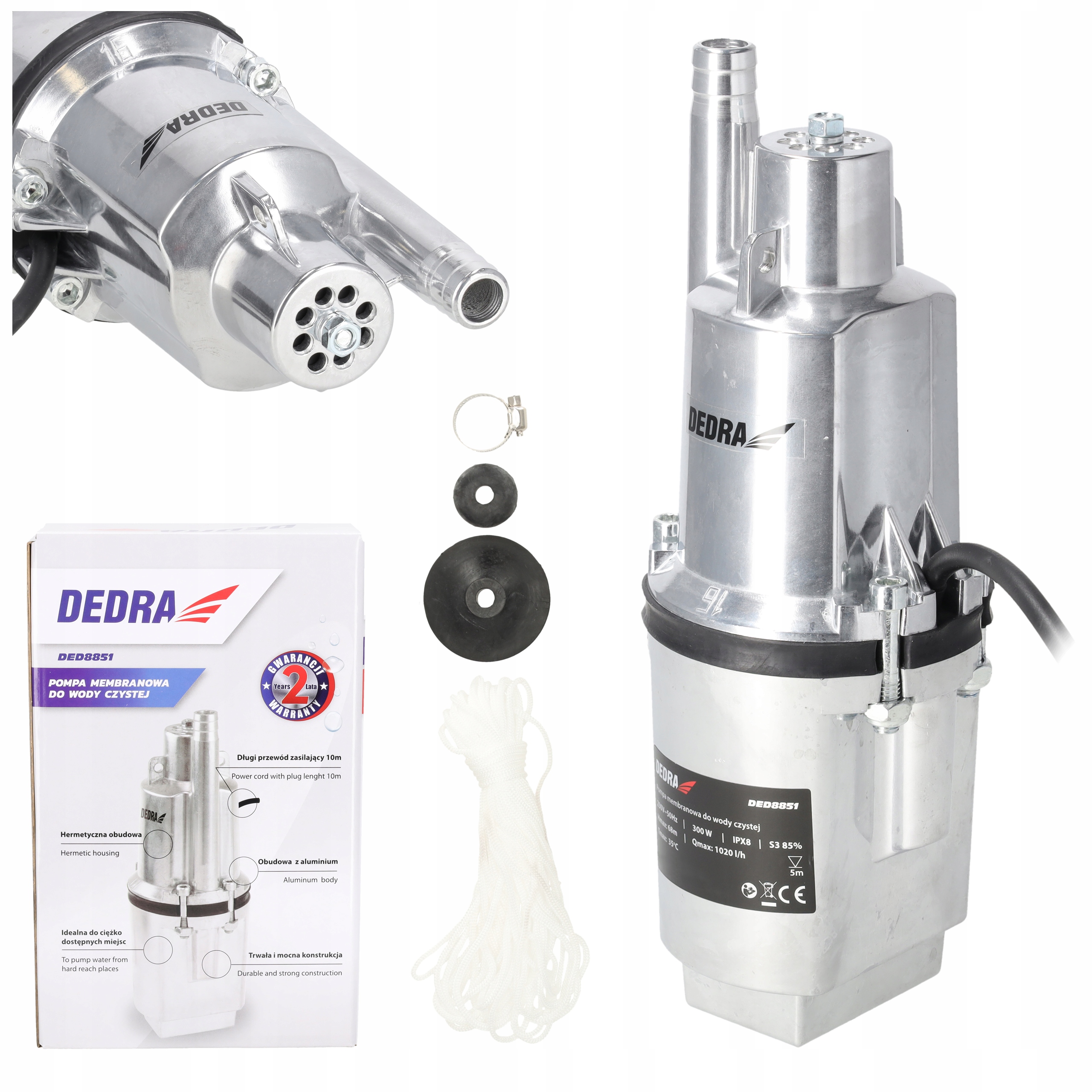 Pompa głębinowa do wody Dedra membranowa zanurzeniowa 300W górnossąca Nurek