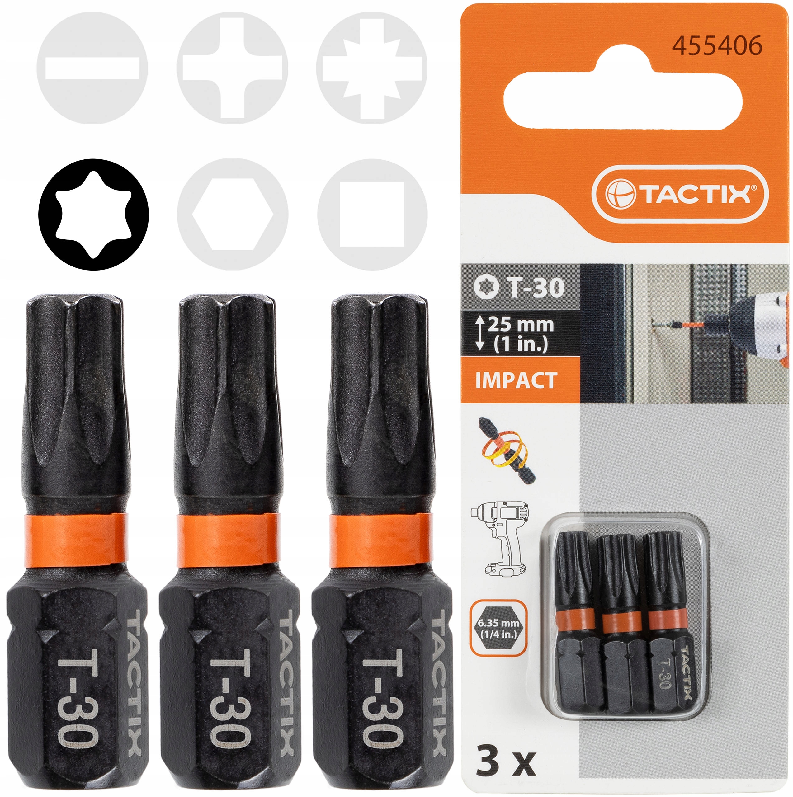 

Bit Udarowy 25mm końcówki Torx T-30 Tactix 3 szt.