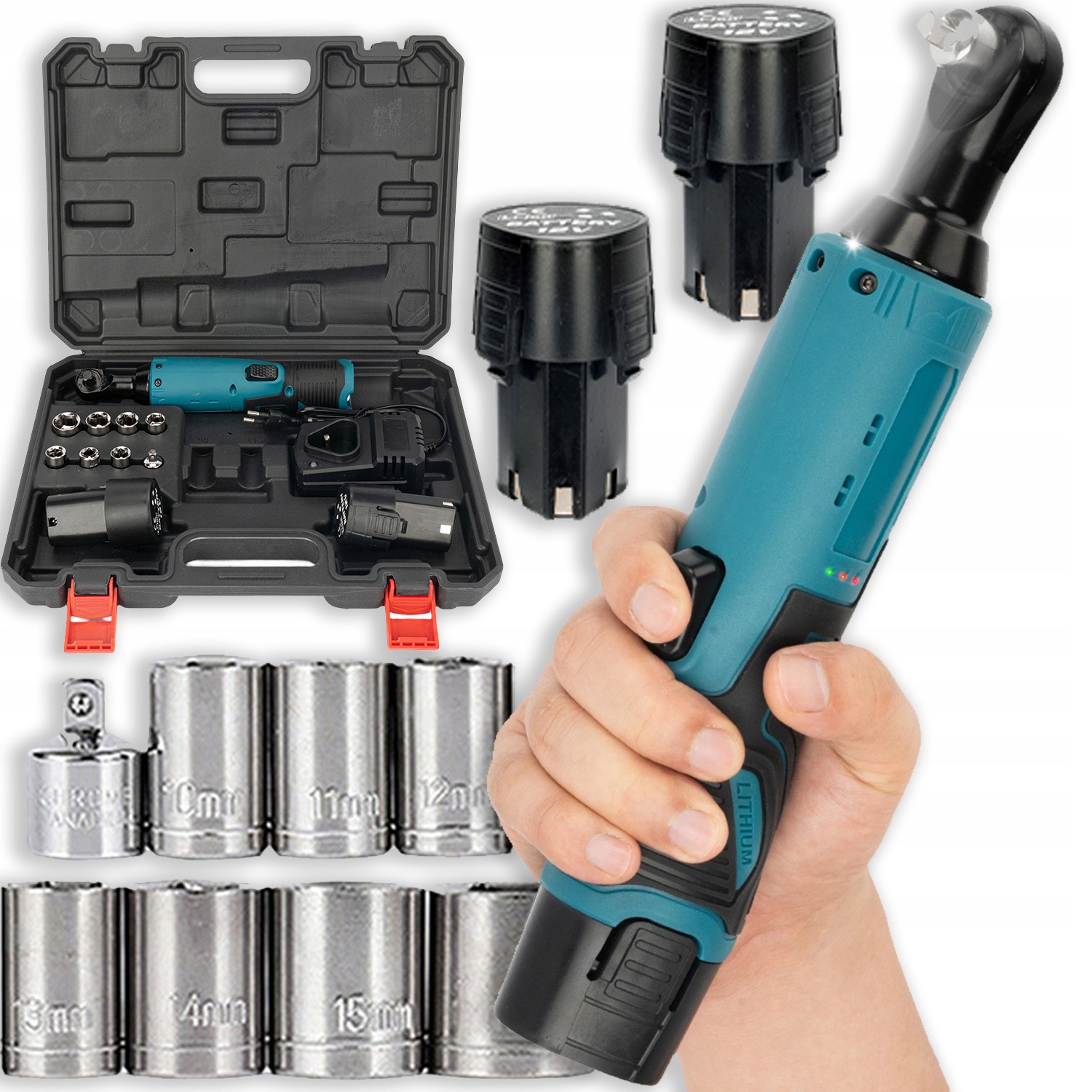 Elektrický Kľúč Úderová Račňa 3/8''+2 Aku 12V 60Nm+8 Zásuviek