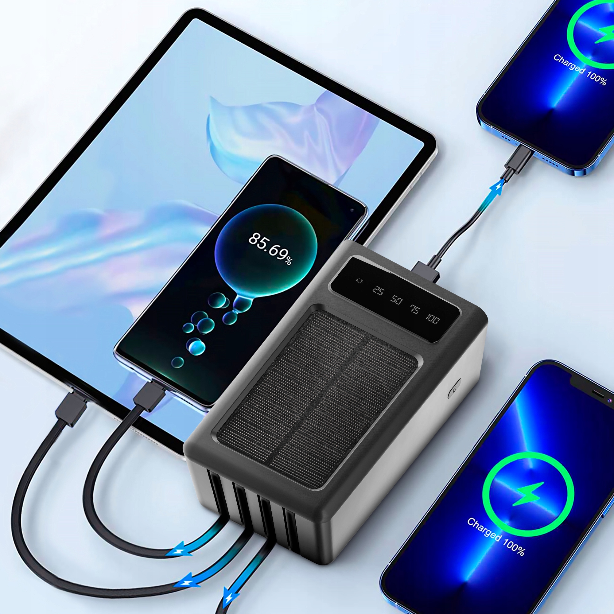 POWERBANK SOLARNY 30000 MAH KABEL ŁADOWANIE Pojemność akumulatora 30000 mAh