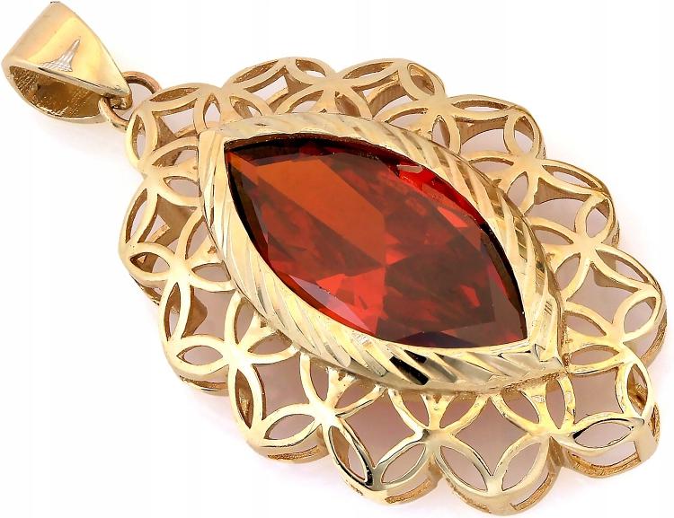 Velký zlatý přívěsek 585 elegantní rubínový kámen v ažurovém provedení 14K