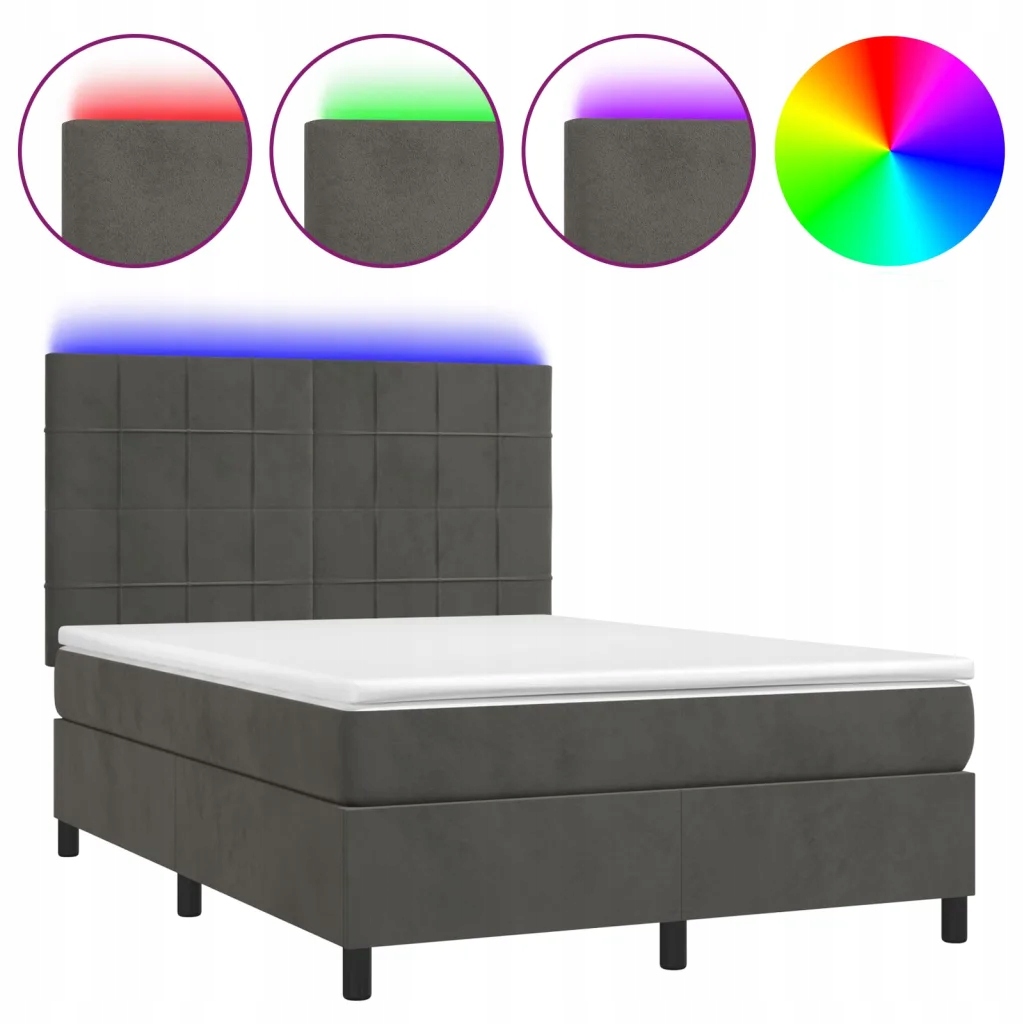 Kontinentální postel s matrací a Led diodami, tmavě šedá, 203x144x118/128
