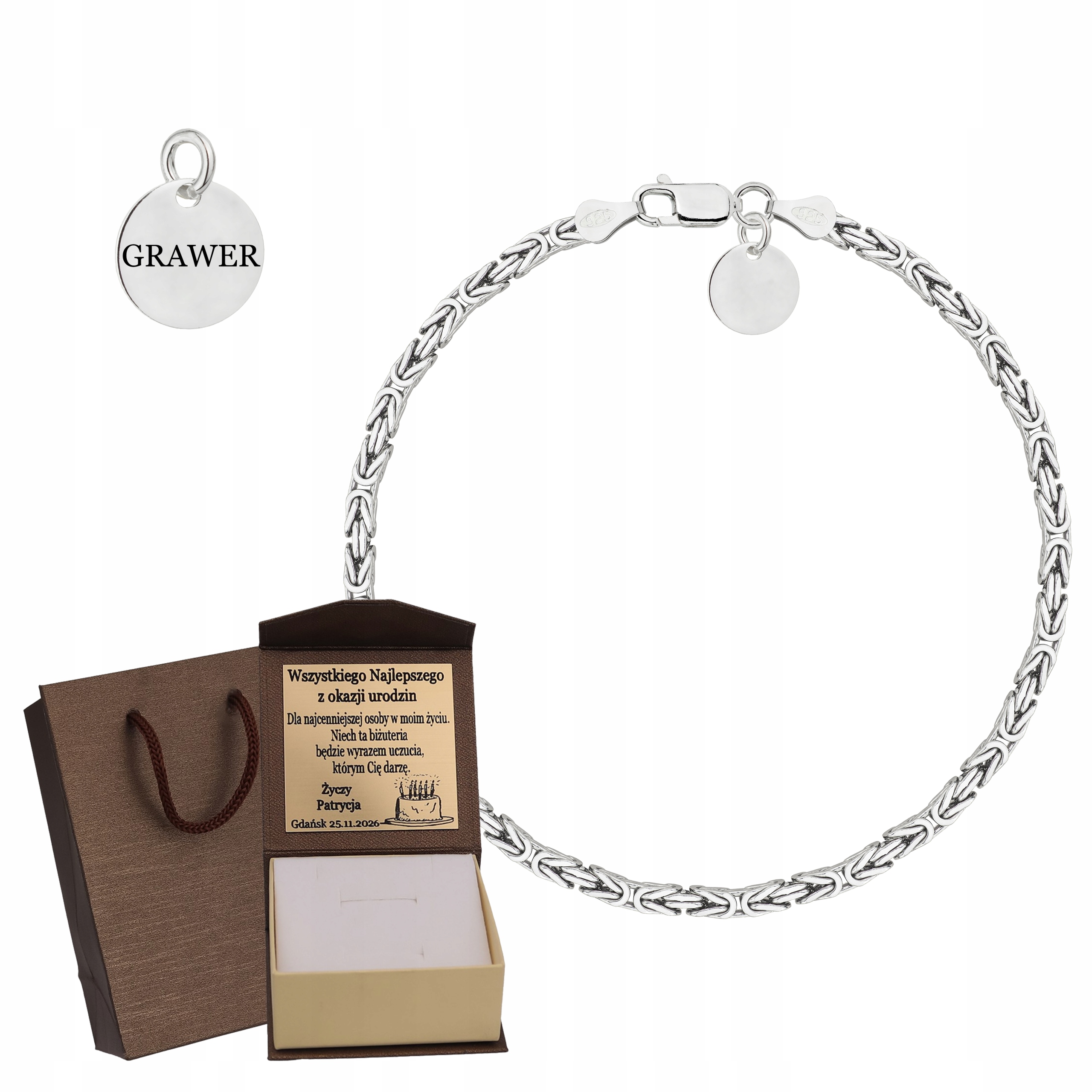 Dámský stříbrný náramek s královskou vazbou Ryzost 925 Gravírování Bonus