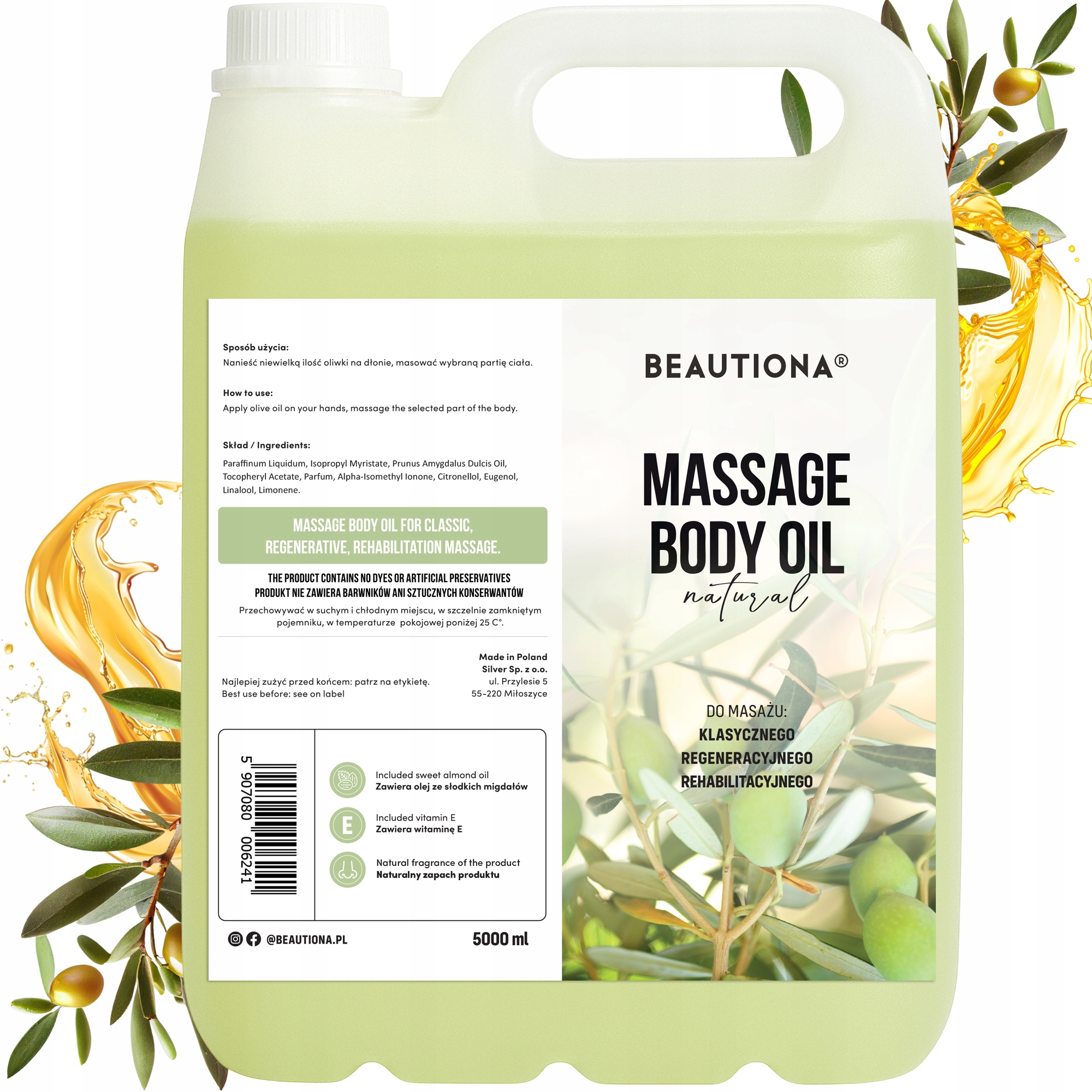 Olej Na Masáž Těla Obličeje Přírodní Hydratační Olej Beautiona 5000 ML