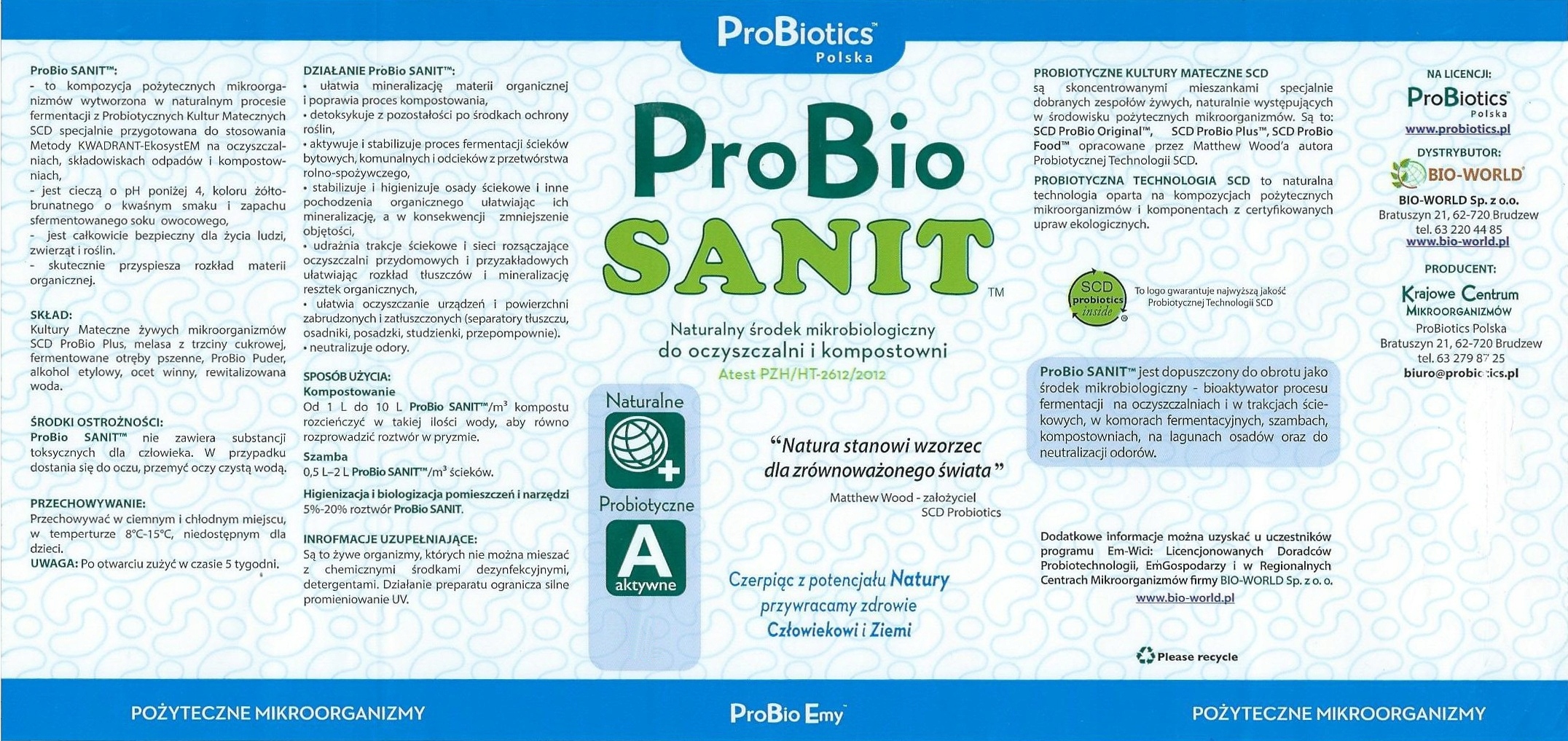 PROBIO SANIT 10L BAKTERIE DO OCZYSZCZALNI PRZYDOMOWYCH I SZAMB Kod producenta Sanit10