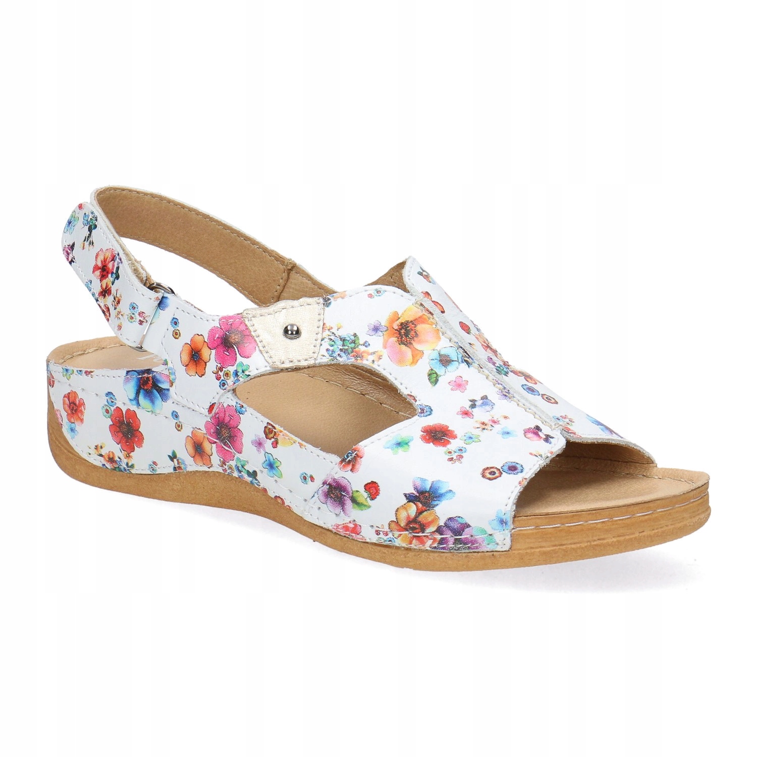 Dámské kožené sandály Pollonus 5-0774-085 Bílá Květinový motiv 38
