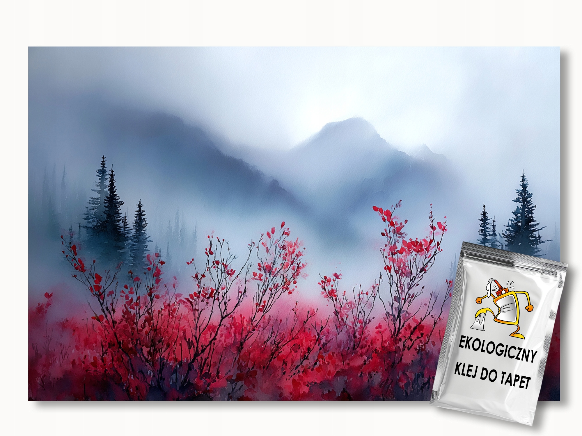 Fototapeta Flizelina Pohled Na Hory Les Stromy Louka Mlha Šedá 200x140 110g