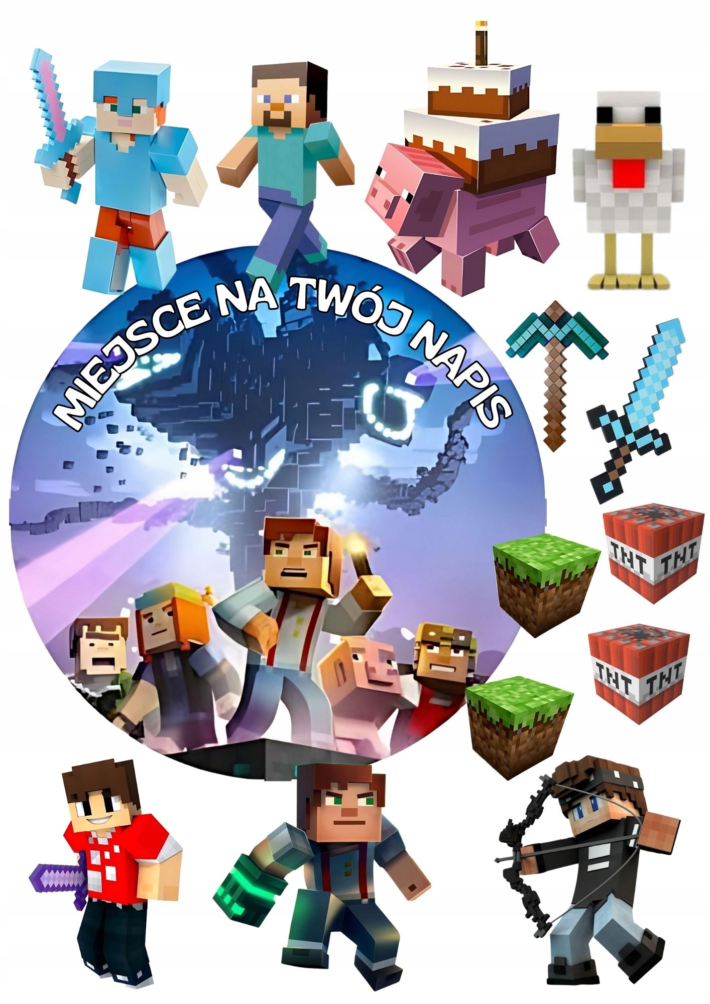Zestaw Opłatek Na Tort Minecraft 13 Elementów Własny Tekst