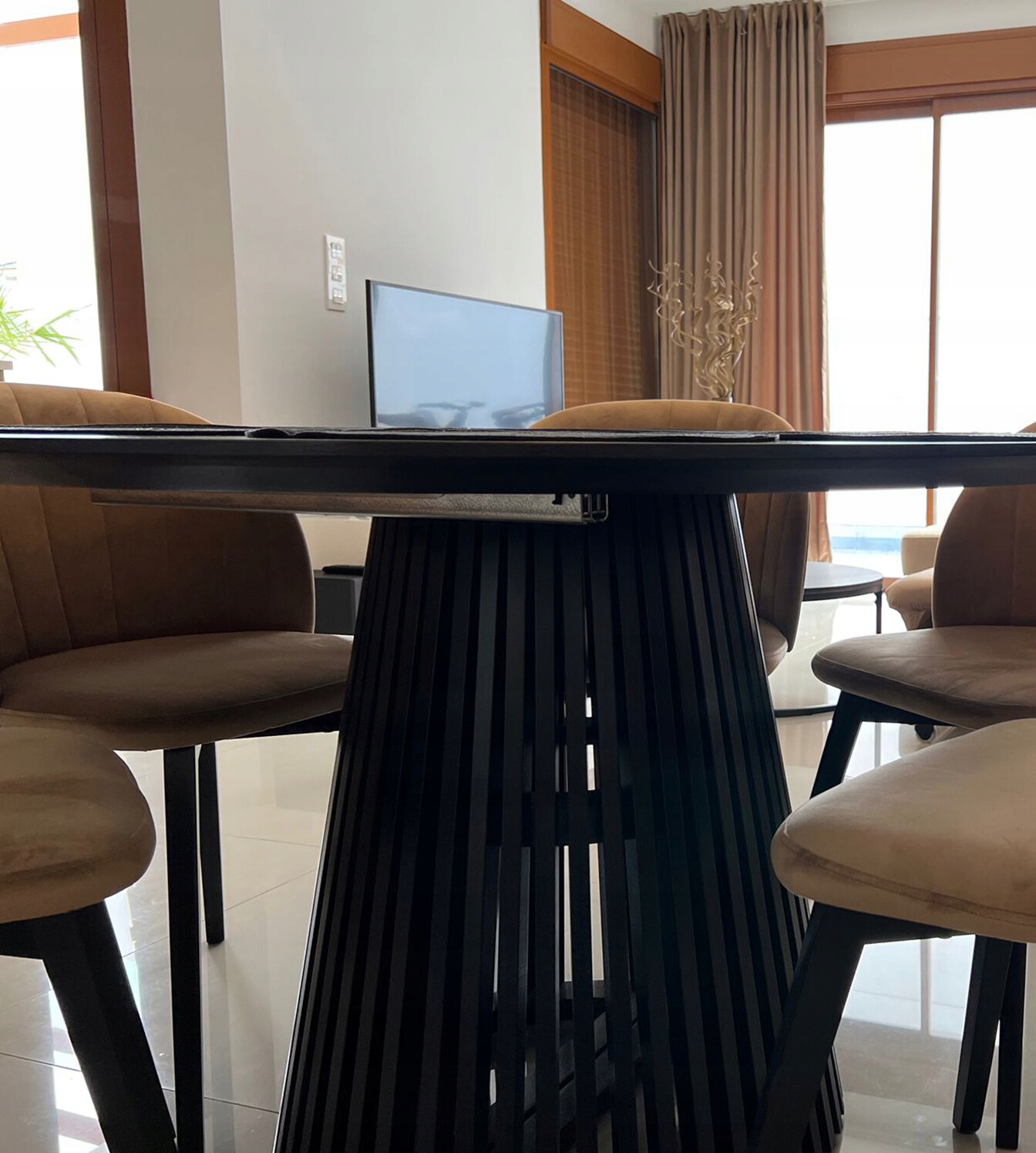 Stół okrągły DOVER 100/200 LAMELE rozkładany loft Materiał drewno