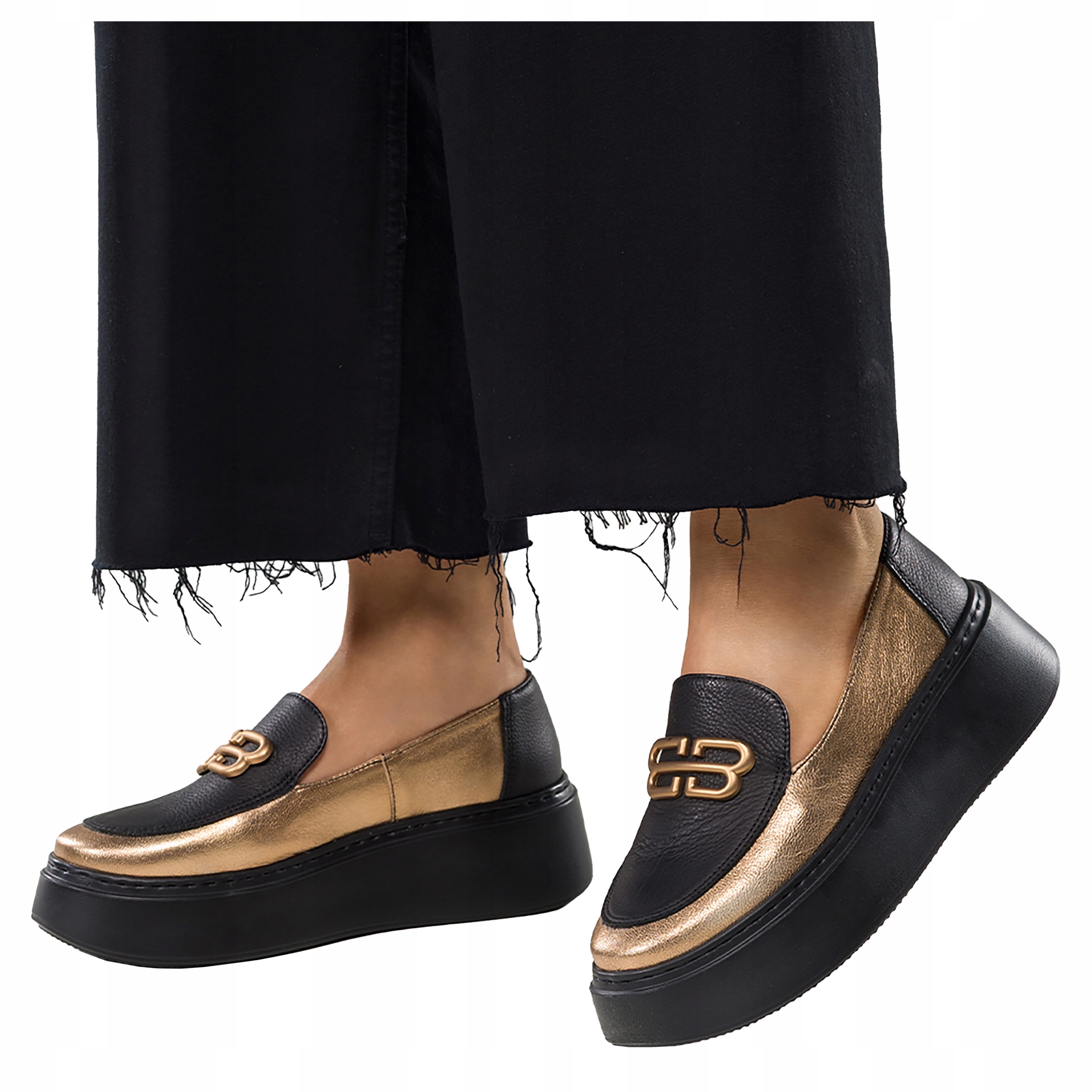 Mokasíny Dámské Černé Kožené Creepersy Pohodlné Měkká Vložka r 41