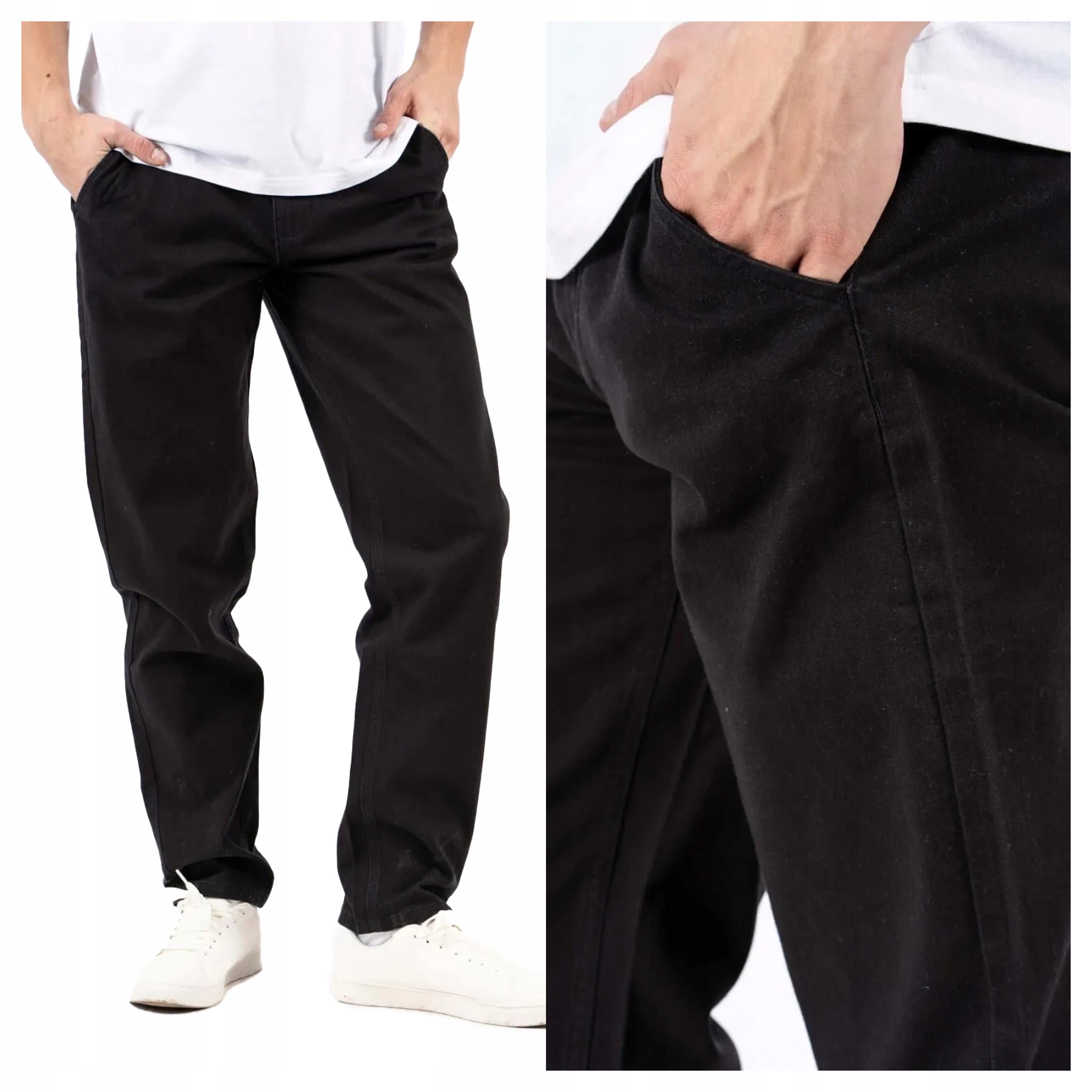 Spodnie Męskie Marcus Gerry Chino Czarny Kolor Bawełniane Luźne W38 L34